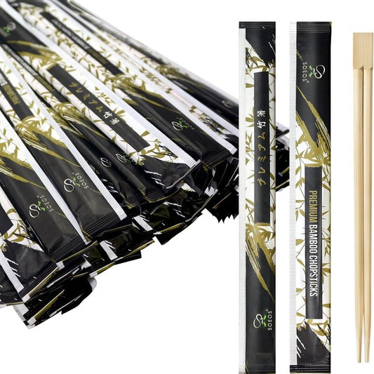 Soeos 50 Chopsticks Disposable Bulk - Natural Wooden Chopsticks & Bamboo Chopstick for Sushi, Takeout, Party - Smooth, Individually Wrapped Single-Use Chopstick (Approx.50 Pairs)