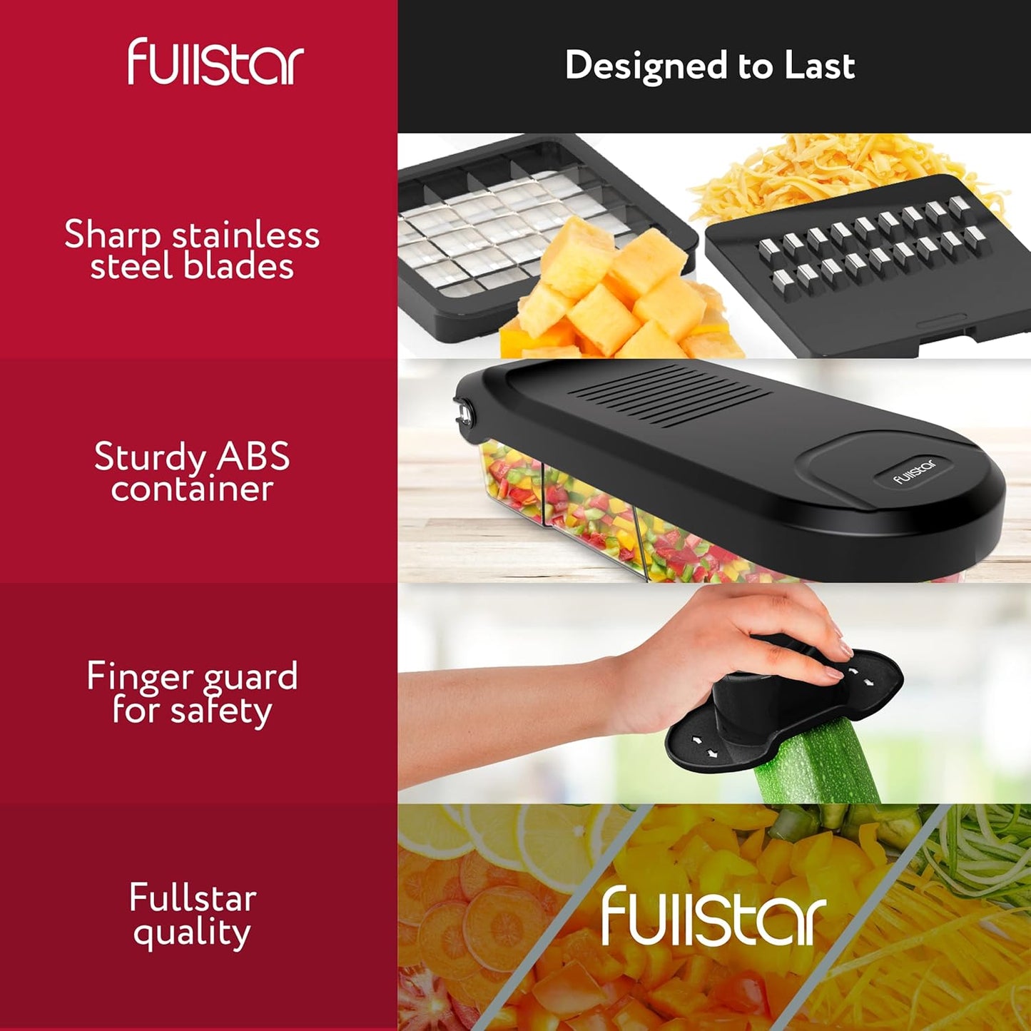 Fullstar Mandoline Slicer for Kitchen - Vegetable Chopper, Onion Potato Food Veggie Fruit Slicer and Cutter with Container, Kitchen Gadgets & Accessories, Home Essentials (6-in-1, Black)