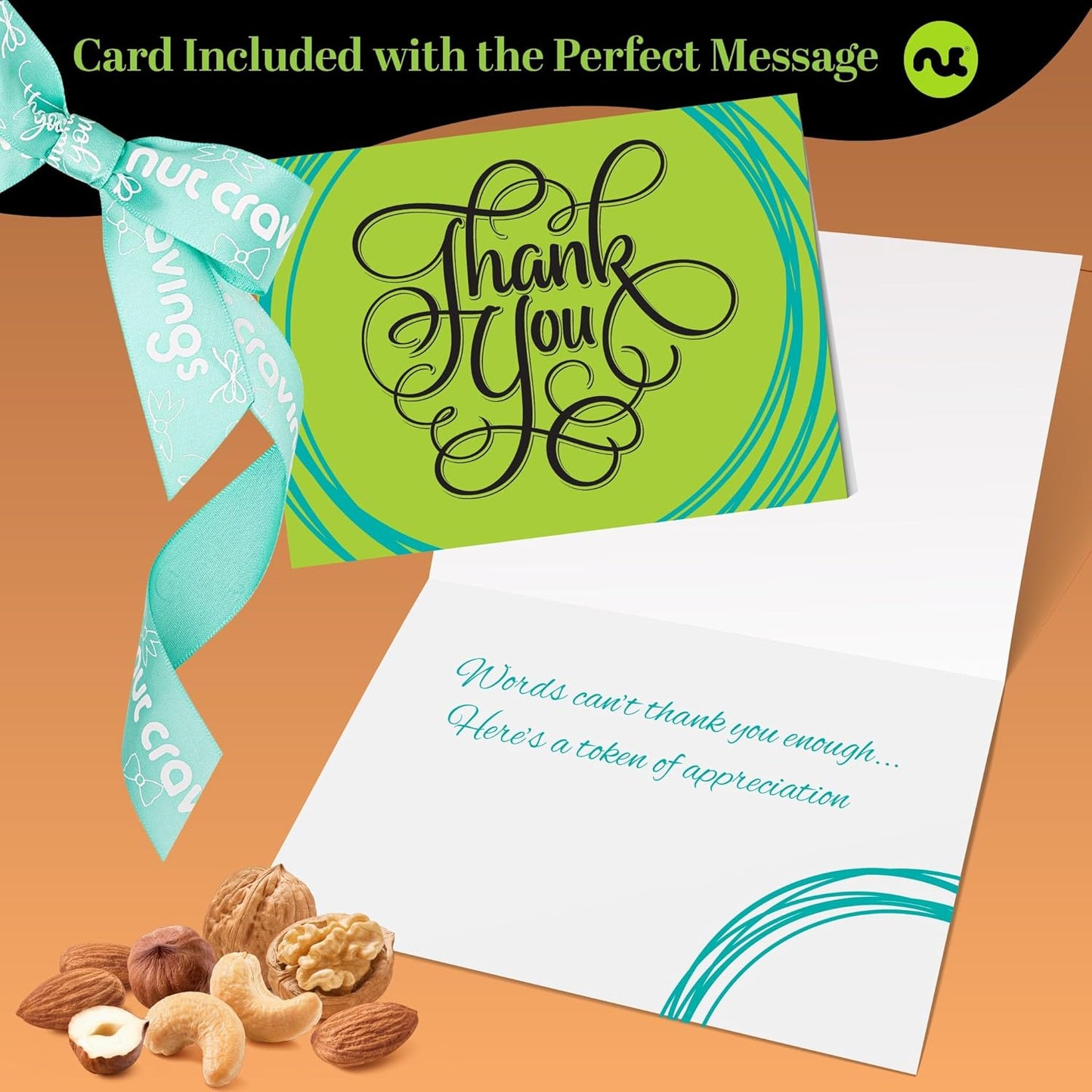 NUT CRAVINGS Gourmet Collection - Thank You Appreciation, Nuts Gift Basket with TY Ribbon + Greeting Card in Reusable Wooden Tray (12 Assortments) Food Arrangement, Healthy Snack Care Package, Food Assortments