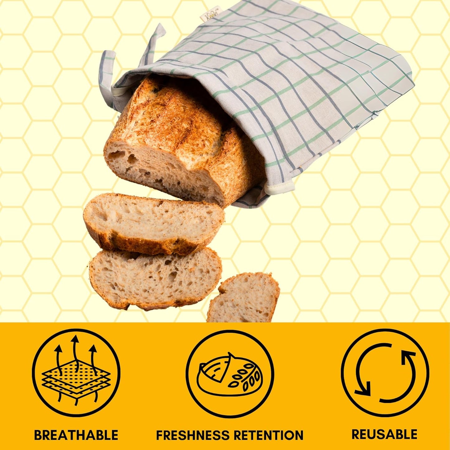 Keeki Bag - The Original Beeswax Lined Bread Bag for Homemade & Sourdough | Reusable Linen Bread Storage | Beeswax Wrap Alternative | Plastic-Free Storage w/Wide Drawstring Closure (Natural)