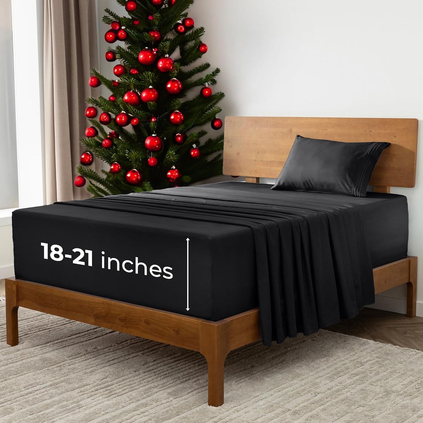 Mellanni Extra Deep Twin XL Sheets - 3 PC Iconic Collection Bedding - Hotel Luxury, Ultra Soft, Cooling Bed Sheets - Wrinkle, Fade, Stain Resistant (Twin Extra Long, Black)