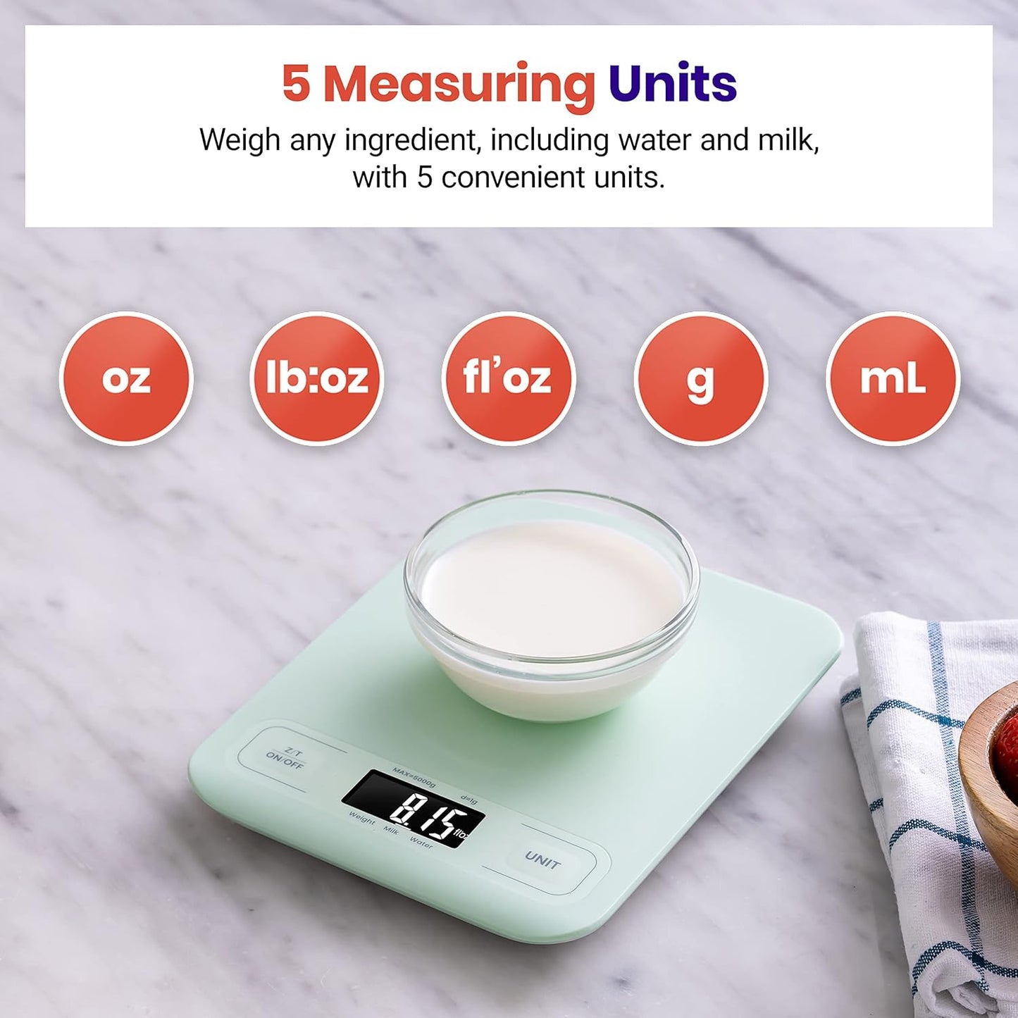 Etekcity Food Kitchen Scale, Digital Grams and Ounces for Weight Loss, Baking, Cooking, Keto and Meal Prep, LCD Display, Medium, Green