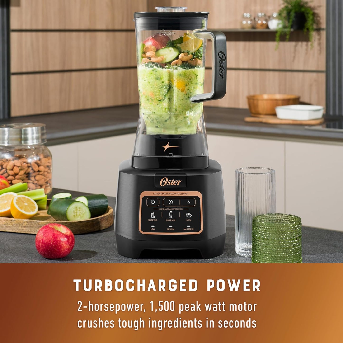 Oster Extreme Mix Blender, 1500 Watt High Speed Blender with 10-Point Blade, 64 oz. with Auto Programs