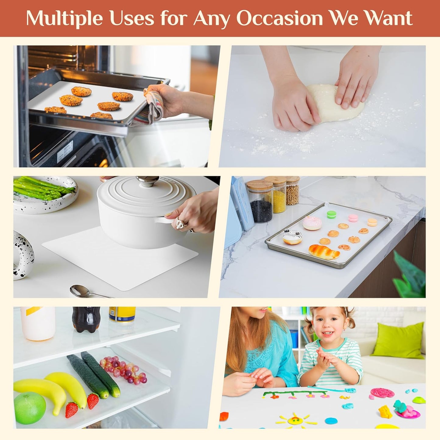 Silicone Baking Mat, 24 IN x 6 FT Free Cutting Baking Sheet,Non-Stick Reusable Dough & Pastry Mat,Non-Slip Silicone Mat Roll for Air Fryer Liner,Freeze Dryer,Oven Baking Pan,Kitchen Counter