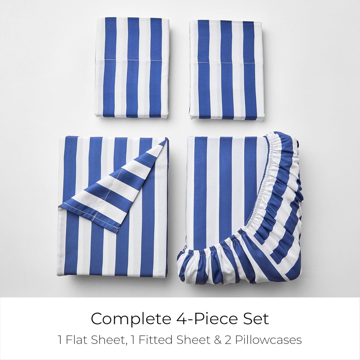 Mellanni King Sheets Set - 4 PC Iconic Collection Bedding - Hotel Luxury, Extra Soft, Cooling Bed Sheets - Wrinkle, Fade, Stain Resistant (King, Oxford Stripe Blue Nova)