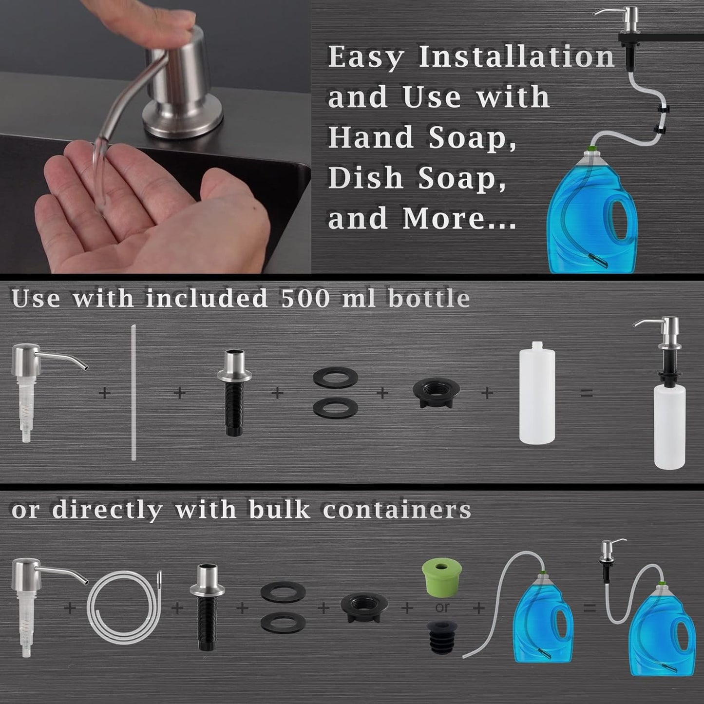 Styever Soap Dispenser for Kitchen Sink with Pump -16oz Bottle Built in Countertop Dish soap Dispenser with 4 Inch Spout- Oil Rubbed Bronze Sink Soap Dispenser Extension Kit with 47 Inch Tube