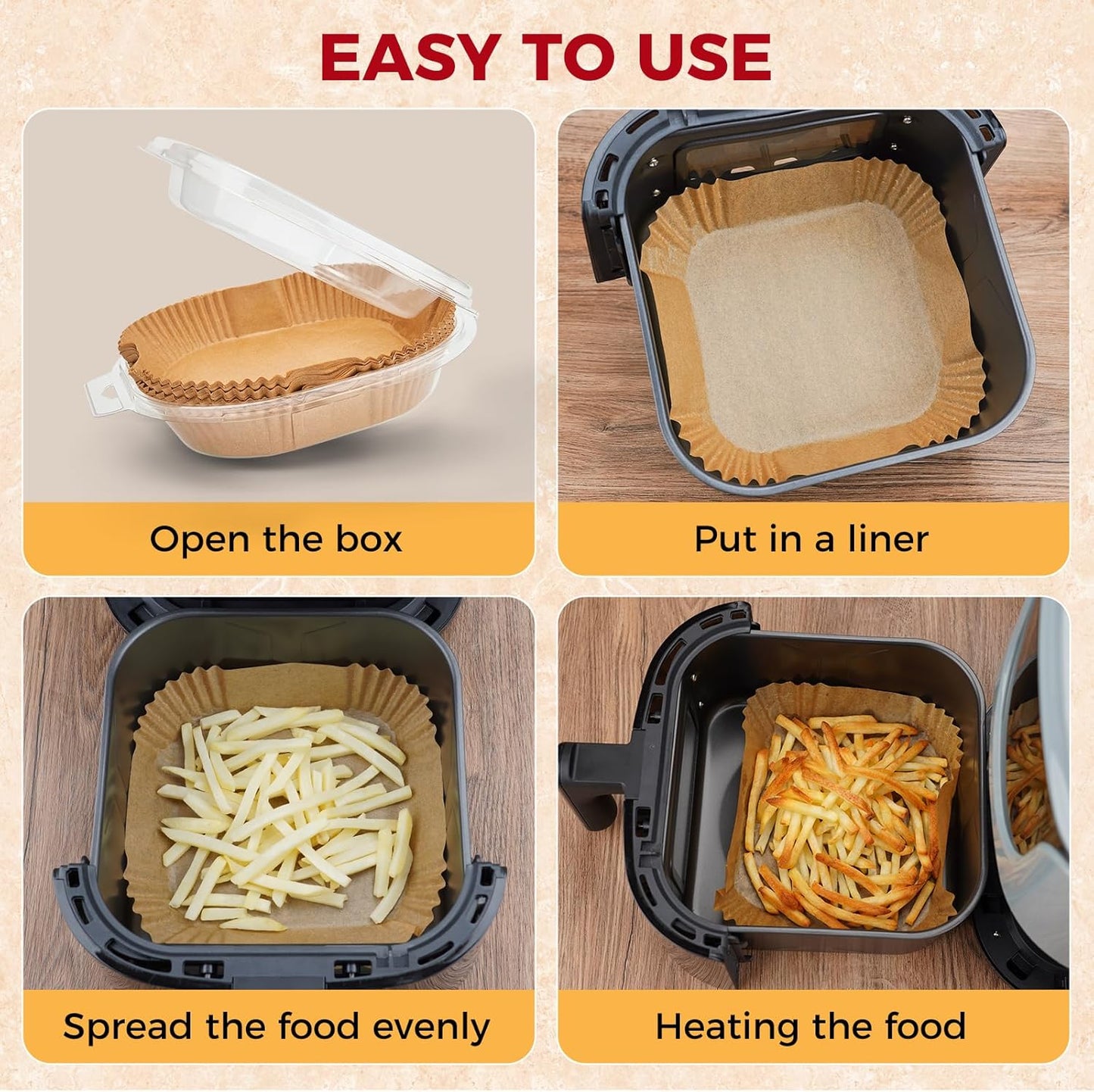 Air Fryer Liners Disposable - 300Pcs 8In Square Parchment Paper for Air Fryer Non-Stick Airfryer Basket Liners for Steamer Microwave Oven