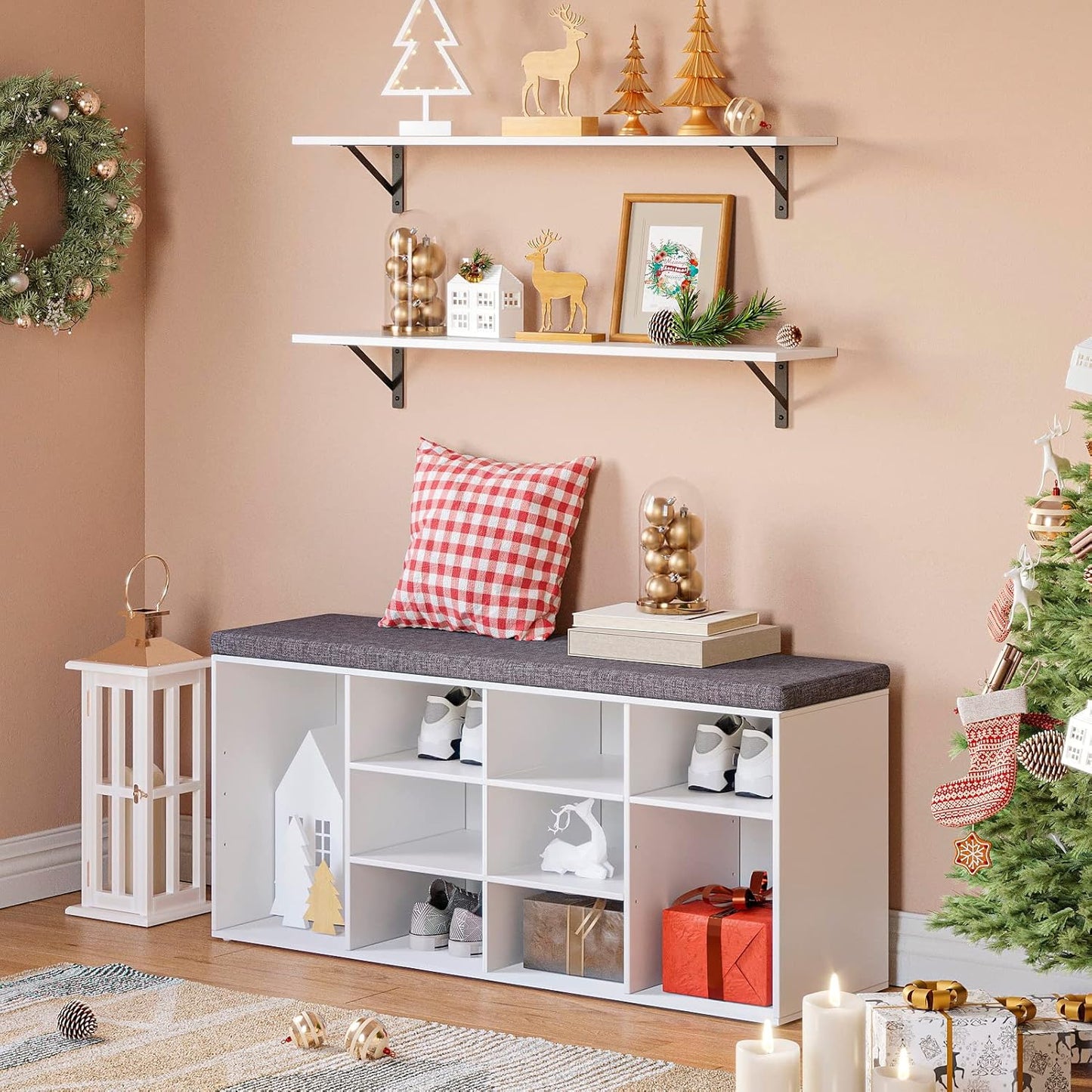 DINZI LVJ Long Wall Shelves, 31.5 x 7.9 x 6.1 Inches, Set of 2 White Floating Shelves, Easy-to-Install, Large Storage Ledges with Sturdy Metal Brackets for Living Room, Bathroom, Bedroom, Kitchen