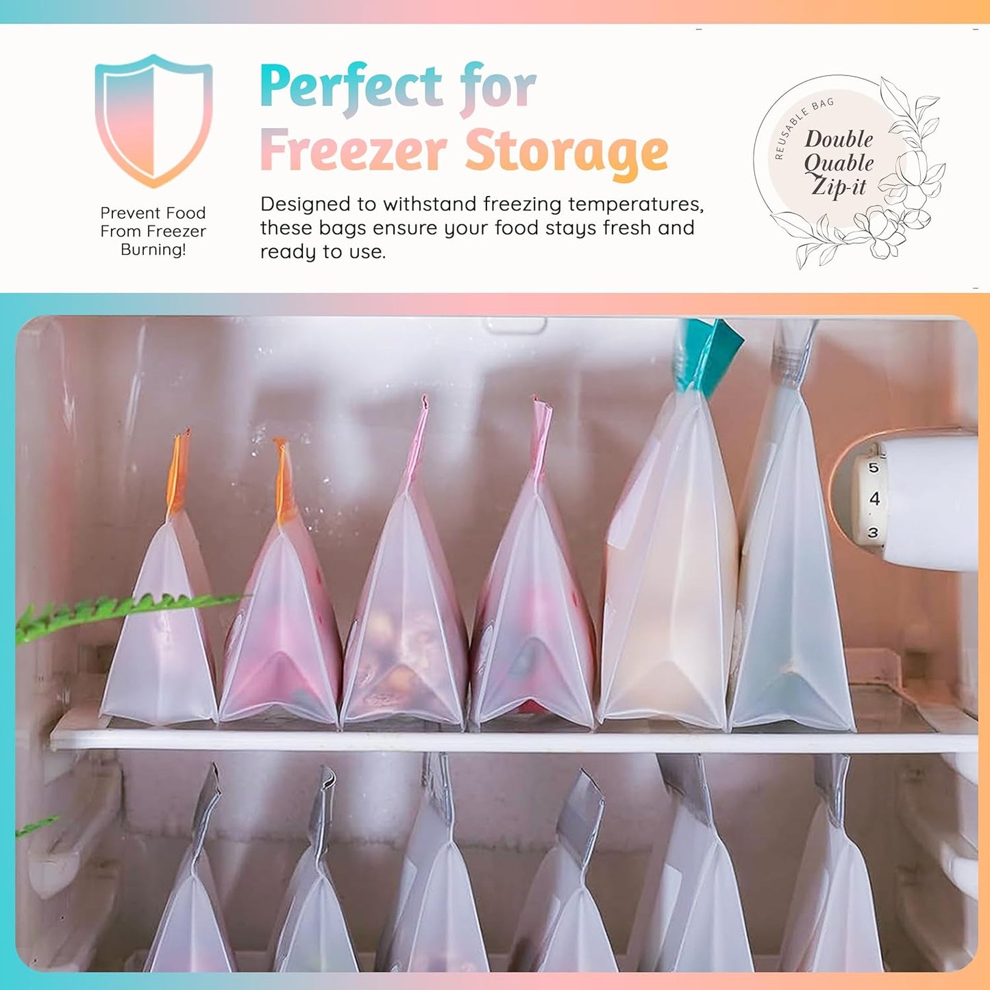 Reusable Silicone Food Storage Bags – 10-Pack Stand-Up, BPA-Free, Freezer, Dishwasher Safe, & Eco-Friendly– 5 L, 5 M Bags – Airtight Leakproof Sandwich, Snack, Travel & Make-Up baggies (Multicolor)