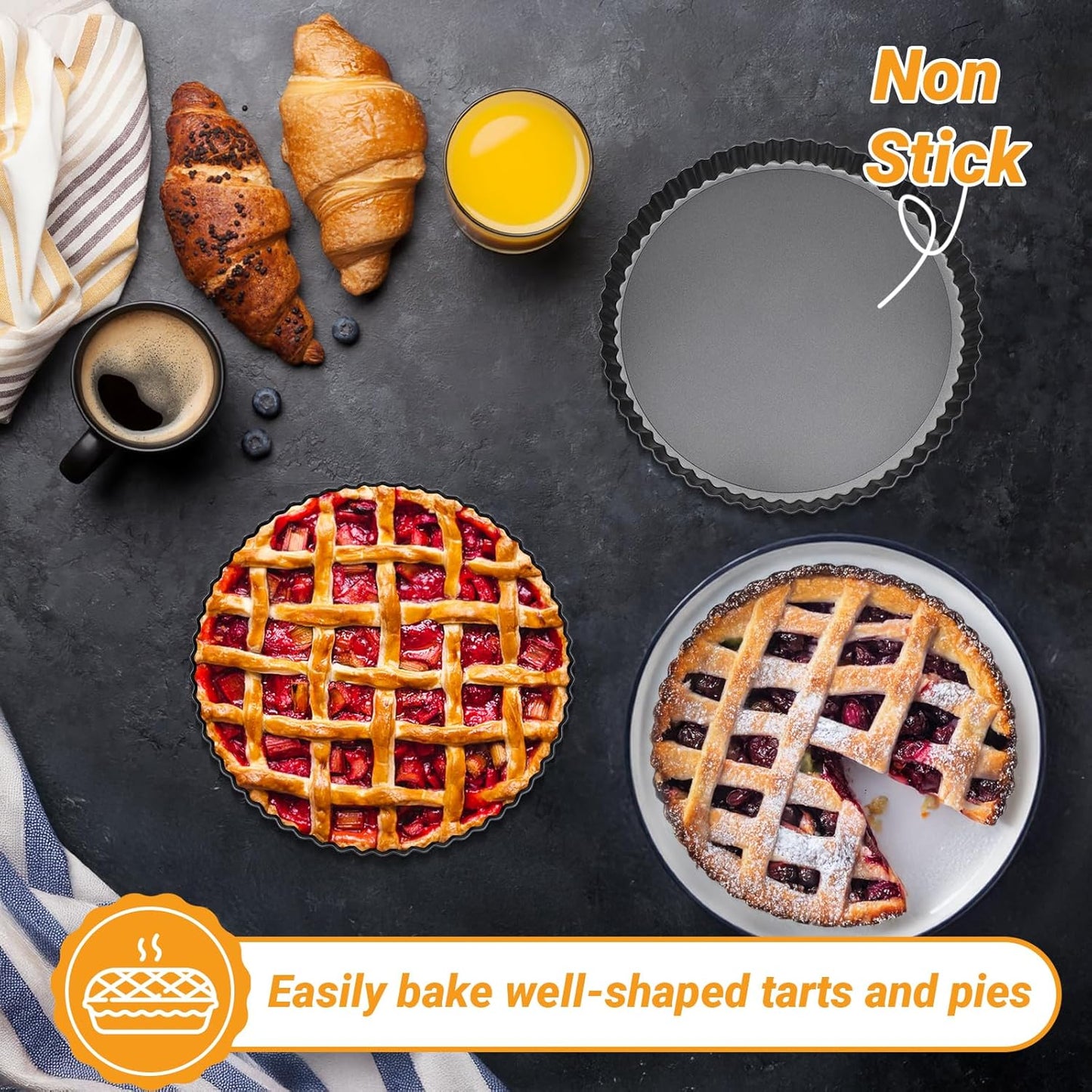 Beasea Tart Pan 9 Inch, 2pcs Tart Pans with Removable Bottom Nonstick Small Round Carbon Steel Tart Quiche Pie Pans for Oven Baking