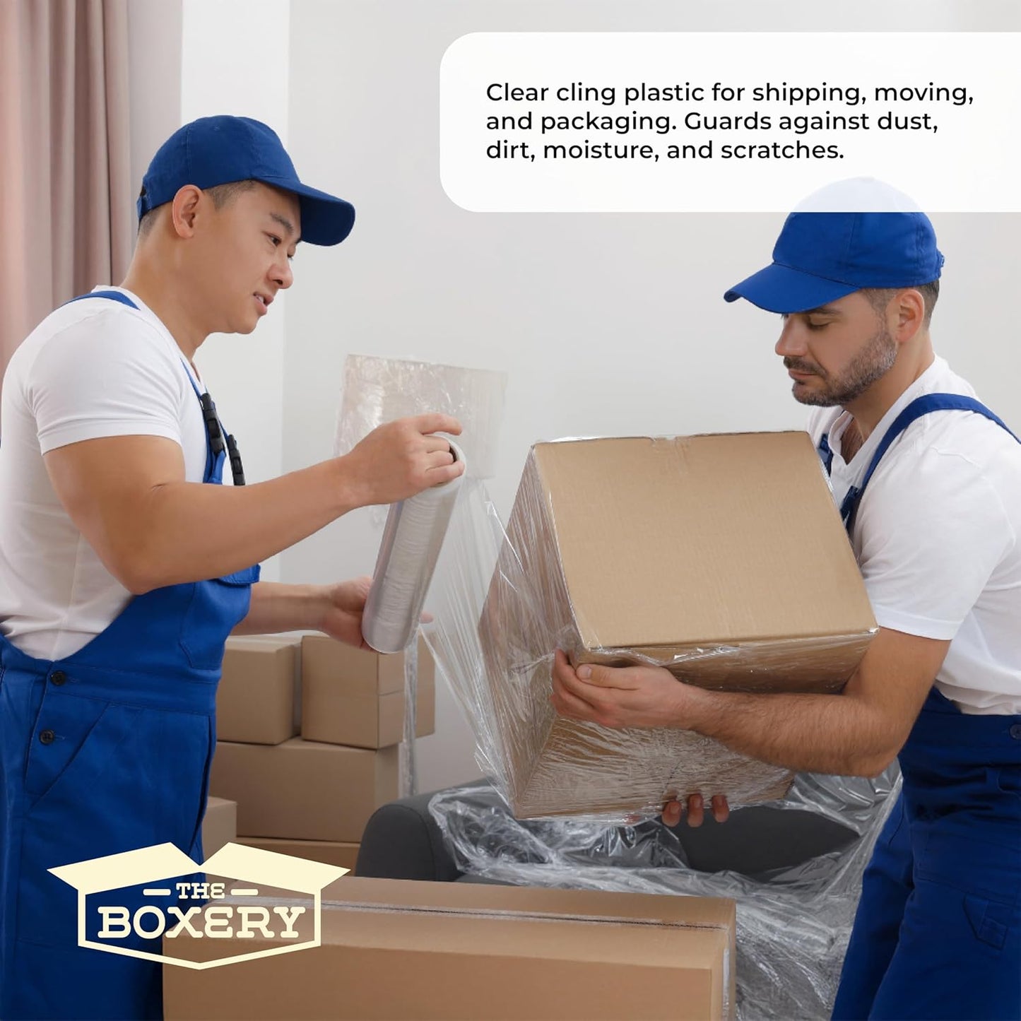 The Boxery- 18''X1500' Per Roll Stretch Wrap-4 Rolls/6000 Feet Total (90 Gauge) Extra Heavy Duty, Stretch Wrap Film Clear Cling Plastic for Shipping, Moving and Packaging
