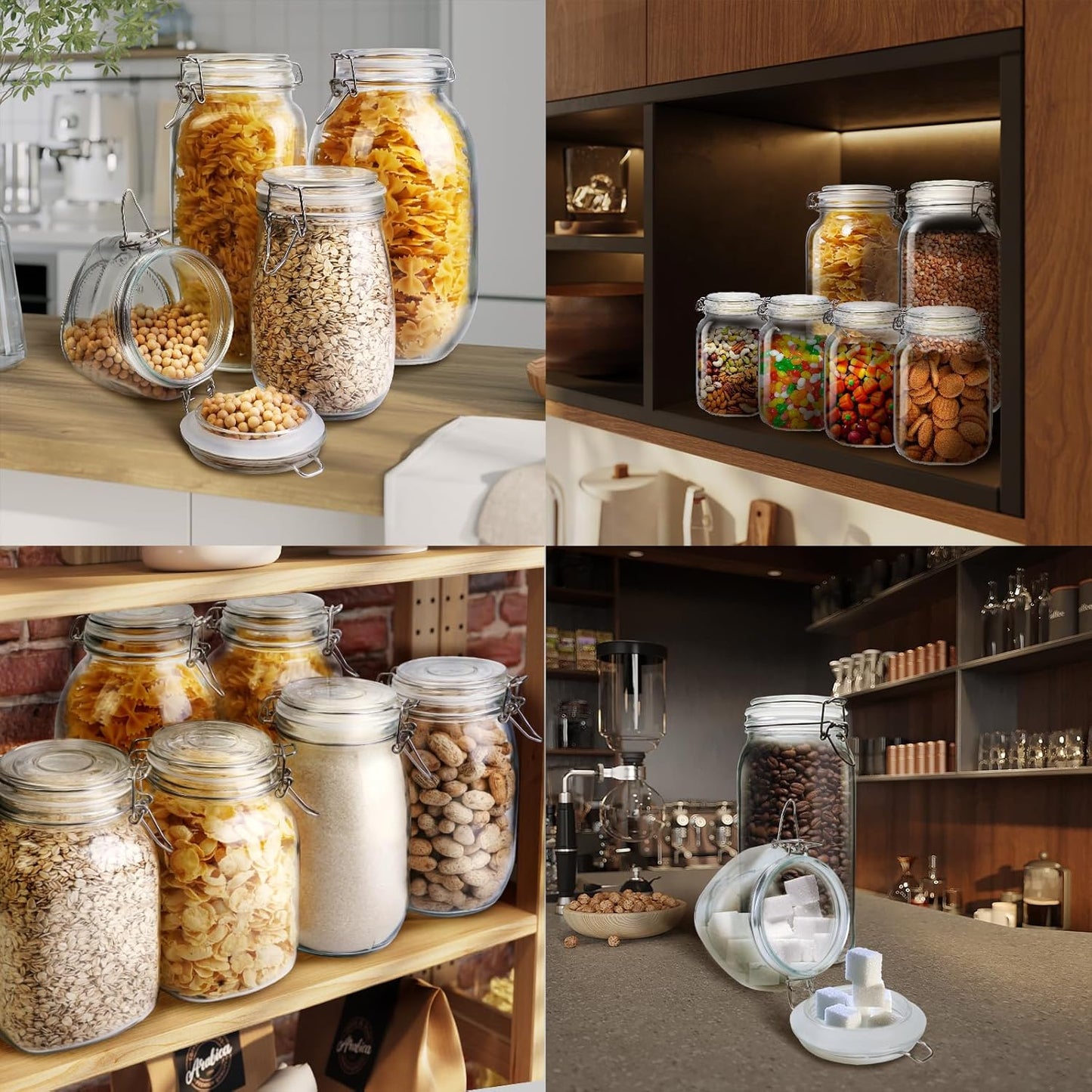 32 oz Wide Mouth Glass Jars with Airtigh Lids, 4 Pack Glass Pickling Jars for Canning, Fermenting, Large Mason Storage Container for Coffee, Flour, Sugar, Pasta