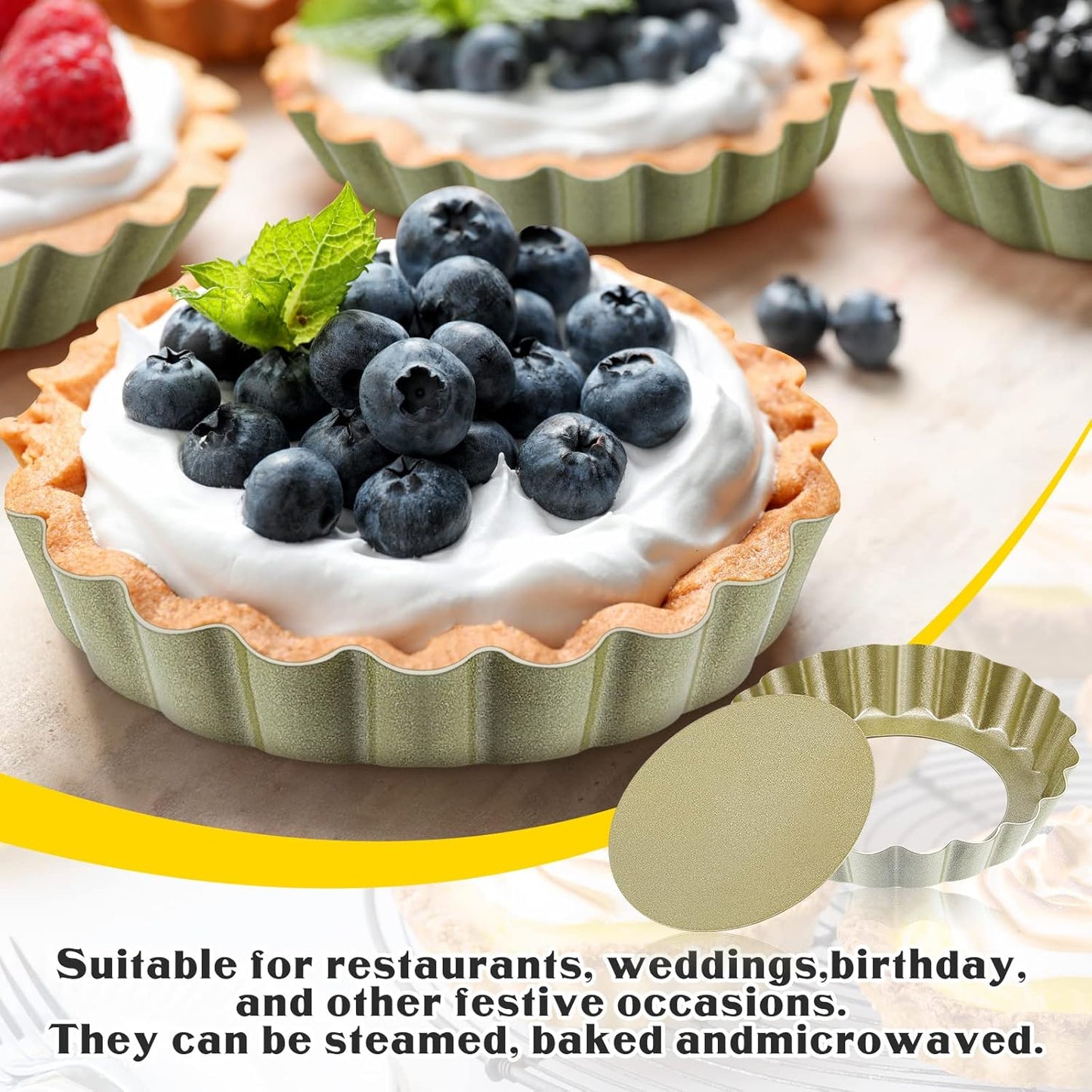 Uiifan 32 Pcs Mini Tart Pans Egg Tart Molds with Removable Bottom Round Nonstick Quiche Pan Mini Pie Pans Small Bakeware Mold Fluted Side for Mousse Cake Dessert Baking(4 Inch,Gold)