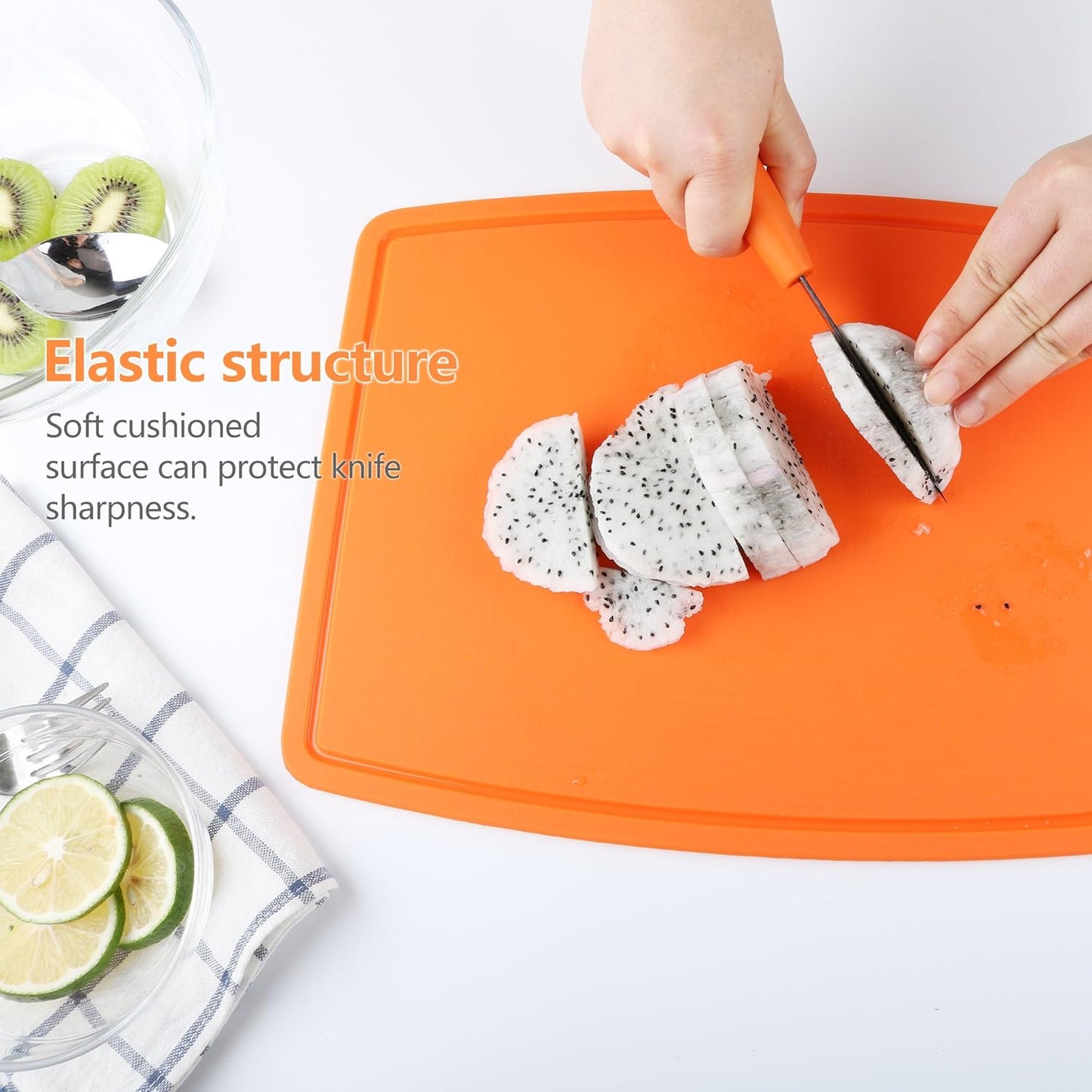 Extra Large Thick Silicone Cutting Boards for Kitchen 14.6'' x 10.43'' Flexible Cutting Chopping Boards/Mats Non-slip Deep Drip Juice Groove, Dishwasher Safe-Orange