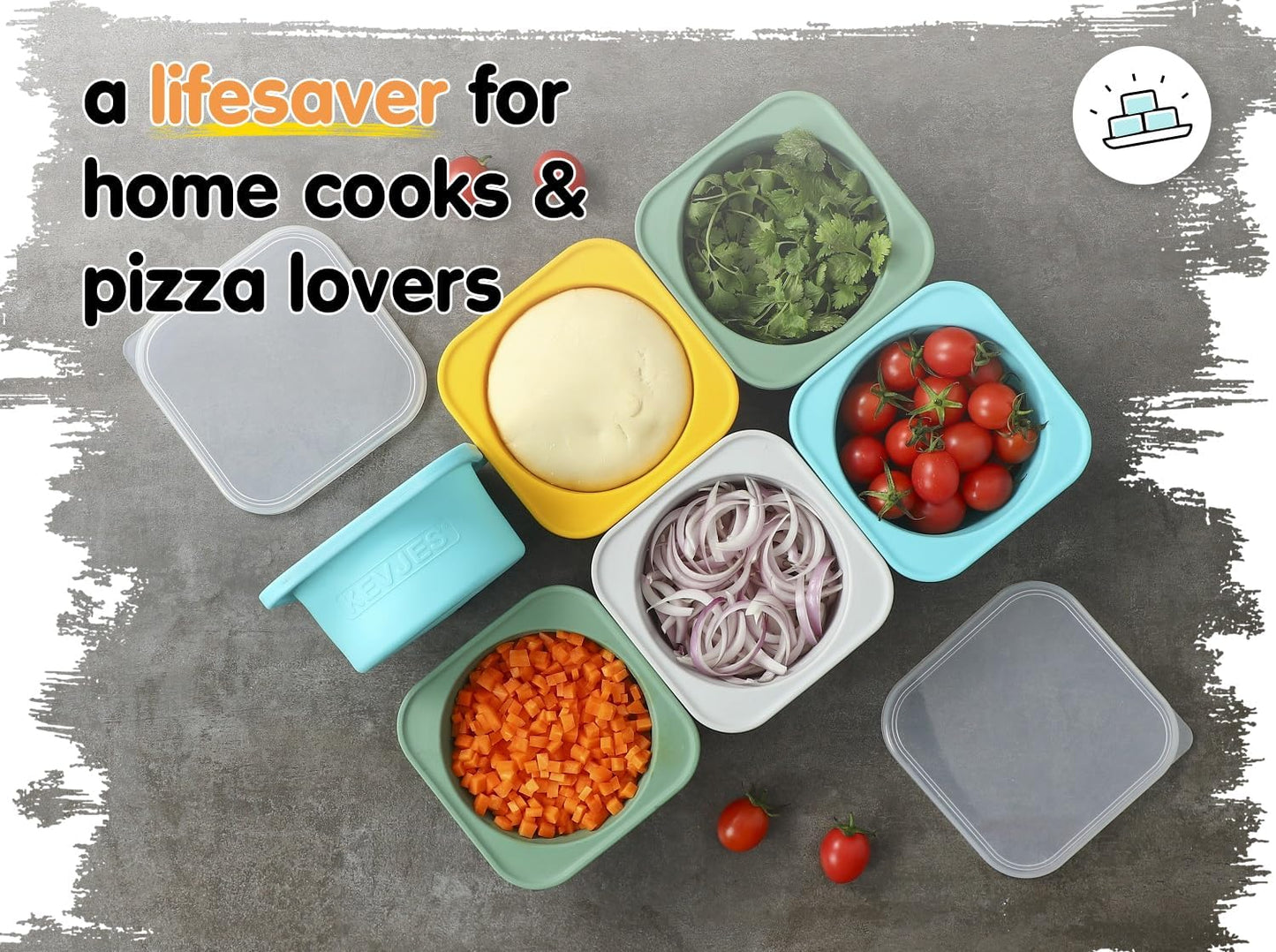 Stackable Silicone Artisan Pizza Dough Proofing Proving Containers with Lids-5 pack-500ml portion (Blue)