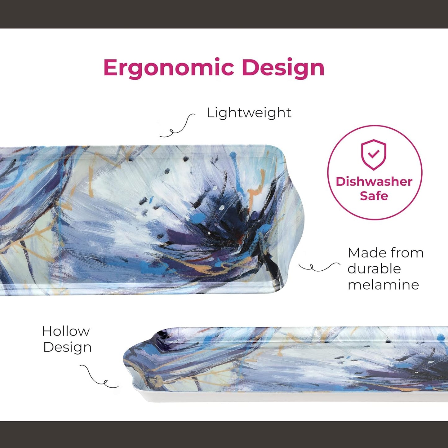 Pimpernel Blooms in Lilac Sandwich Tray - Rectangular Melamine Snack Tray with Purple Floral Design & Soft Botanical Accents - Dishwasher Safe Serving Platter for Pastries Fruit or Kitchen Display