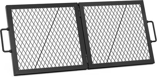 Onlyfire Foldable X-Marks Fire Pit Cooking Grate, Portable Rectangle Campfire Grill Grate with Handles, Heavy Duty Steel Campfire BBQ Grill for Outdoor, 44 inch