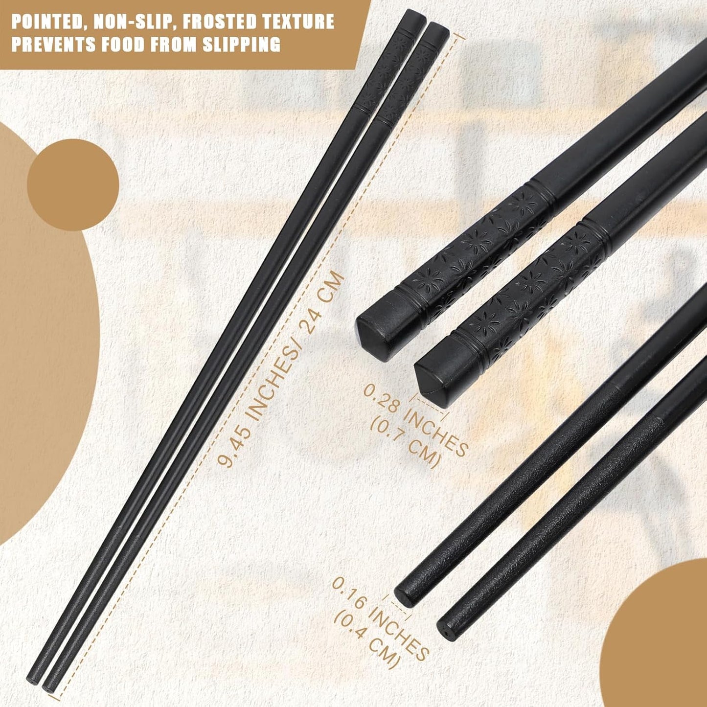 Dandat 48 Pairs Fiberglass Reusable Chopsticks 9.5" Dishwasher Safe Black Cherry Chopsticks for Chinese Style Japanese Food Cooking Supplies