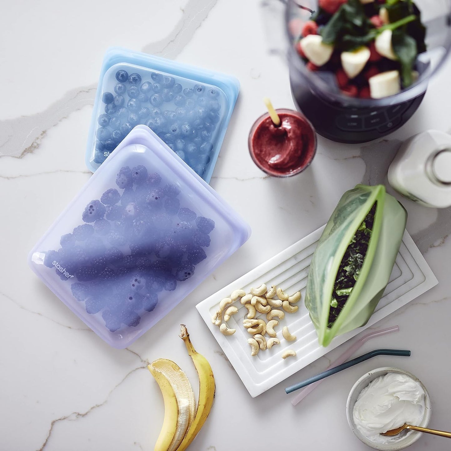 Stasher Premium Silicone Reusable Food Storage Half Gallon Bag, Lavender, Microwave, Sous Vide, Dishwasher, Oven and Freezer Safe, BPA Free, Leak-free, Eco-friendly, 64 Oz