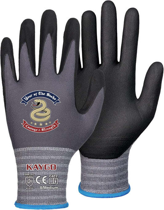 KAYGO Safety Work Gloves MicroFoam Nitrile Coated, 3 Pairs KG18NB,Seamless Knit Nylon Glove for Men and Women, Ideal for Automotive,Warehouse,Construction (M,Gray)