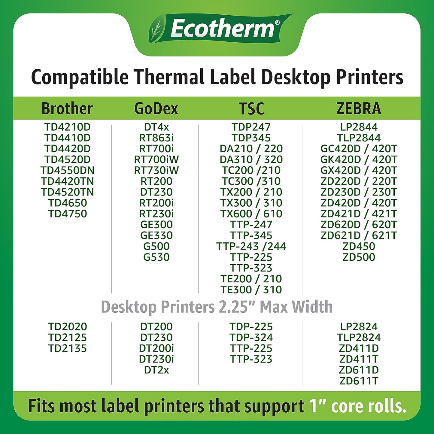 1.5" x 1" Thermal Labels | 6 Rolls | 11400 Labels | fits Zebra, Godex, Arkscan, iDPRT, Offnova Thermal Label Printers and More | Blank White Adhesive Stickers by Ecotherm