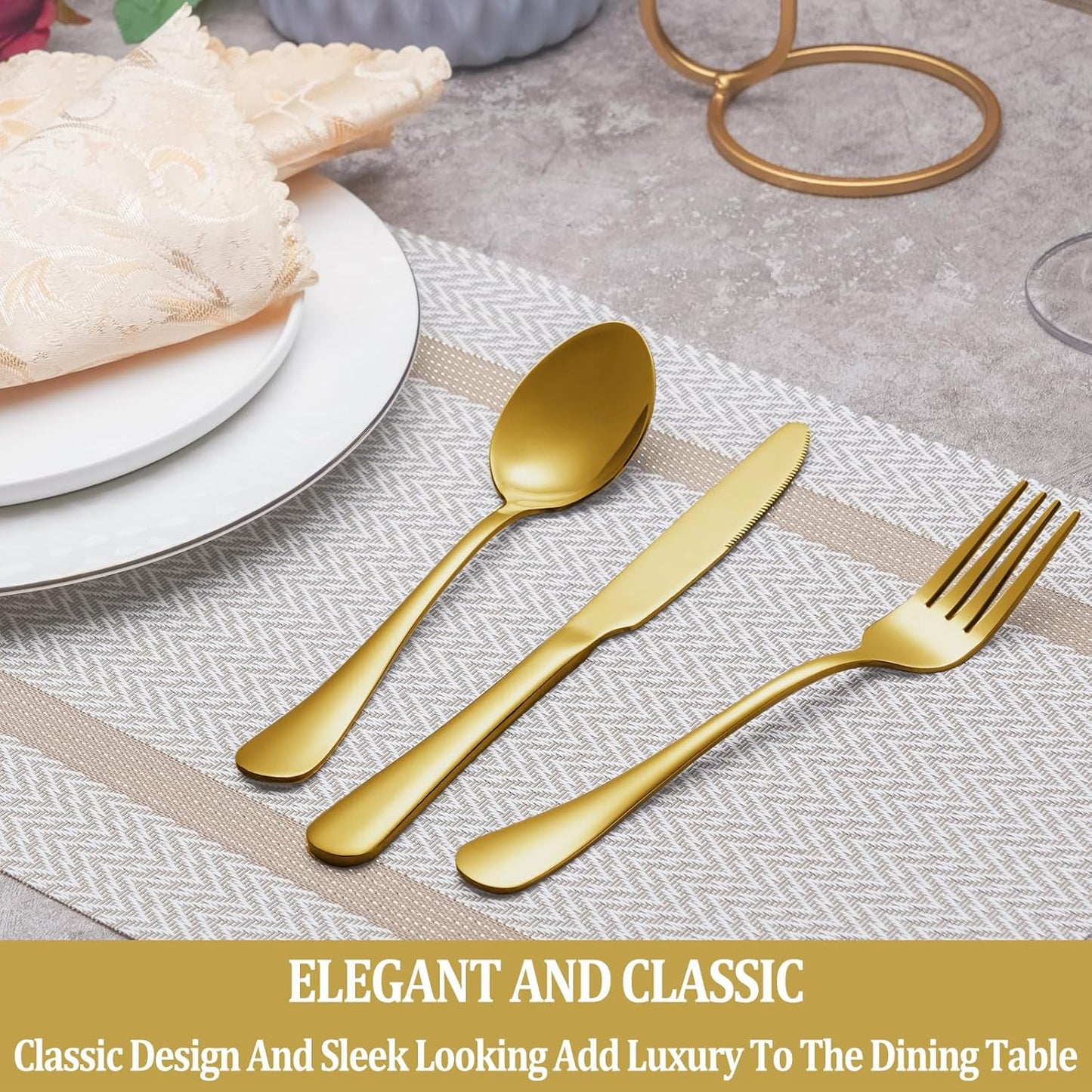 20 Pcs Gold Silverware Set Service for 4, Premium Stainless Steel Flatware Set, Cutlery Utensil Set, Durable Home Kitchen Eating Tableware Set, Include Fork Knife Spoon Set, Dishwasher Safe