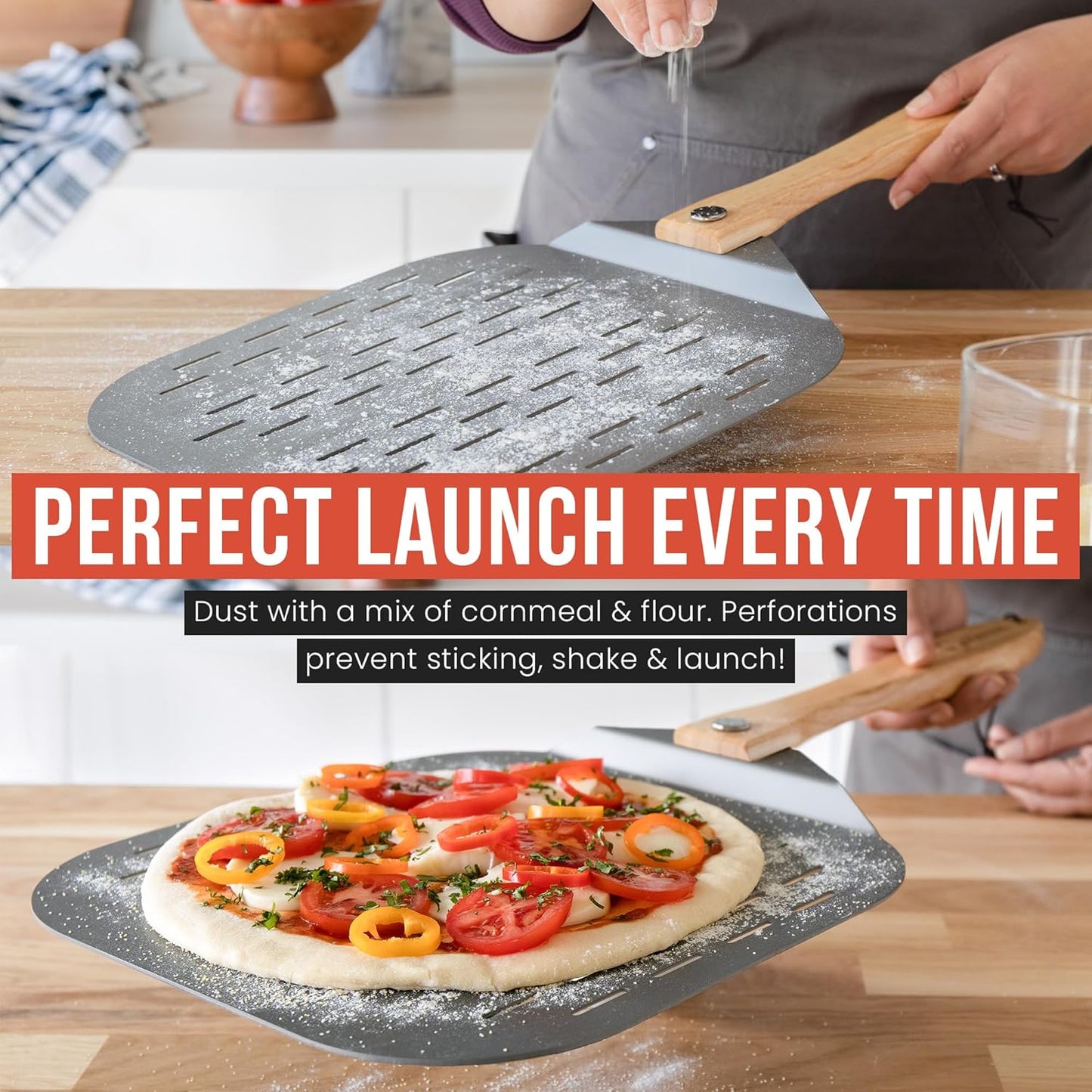 Chef Pomodoro Aluminum Metal Pizza Peel with Foldable Wood Handle for Easy Storage, Pizza Spatula, Gourmet Luxury Pizza Paddle for Baking Homemade Pizza Bread (16 inch)