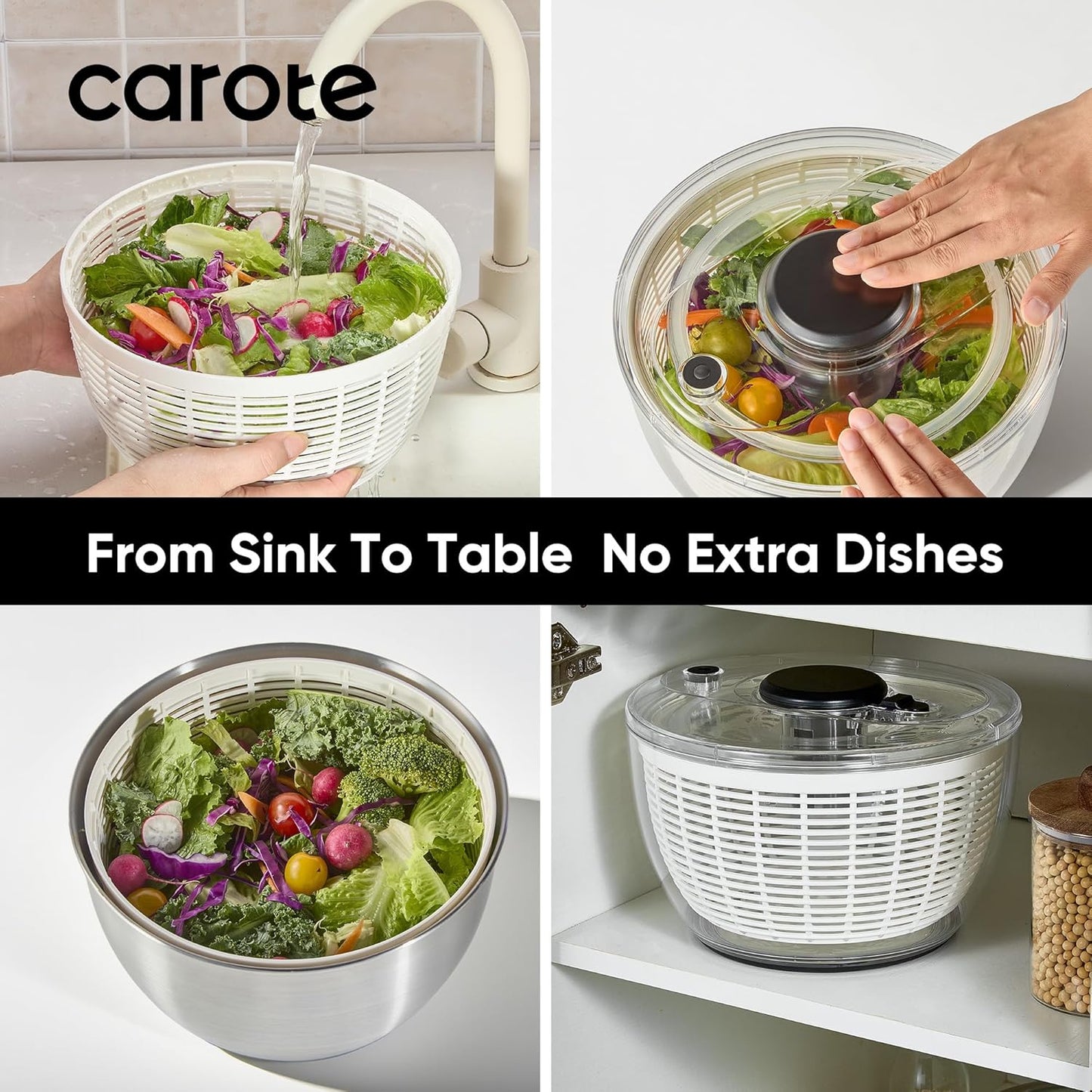 CAROTE 6.34 Qt Salad Spinner Large Lettuce Spinner Vegetable Fruit Washer, Vegetable Cleaner Salad Cleaner Lettuce Washer, Non-Slip Base, BPA-Free