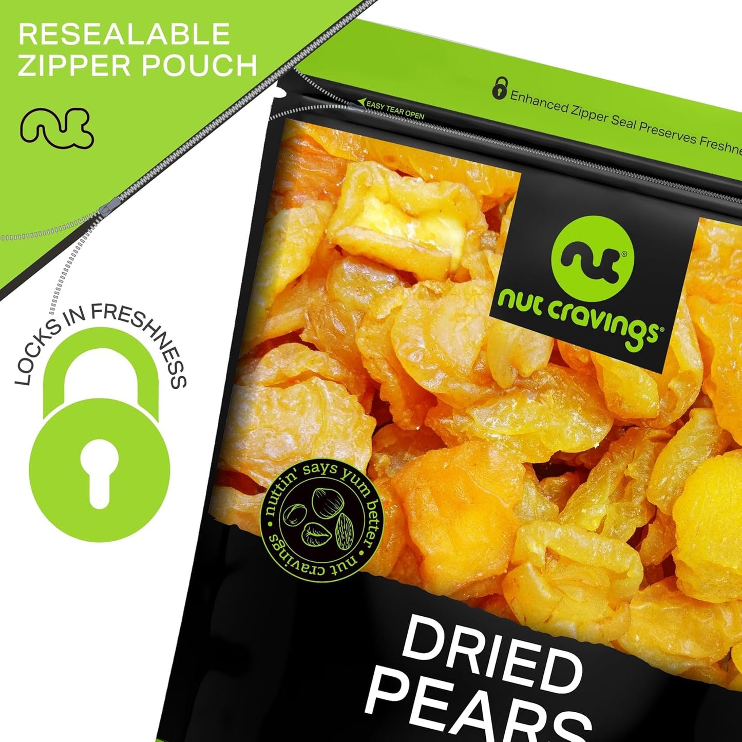 NUT CRAVINGS - Sun Dried California Pears, No Sugar Added (8oz, 1 Pack) Bulk Dry Fruits Packed Fresh in Resealable Bag - Sweet Healthy Snack, Naturally Grown, Vegan, Kosher