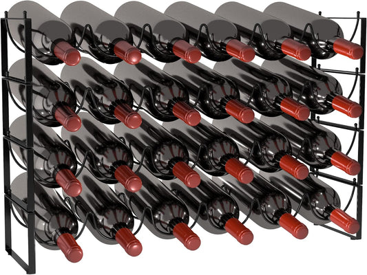 TONLEA 4-Tier Wine Rack - 3-in-1, Stackable, 24-Bottle Wine Storage Rack for Cabinet or Pantry (Dark Black, Version 3.0)