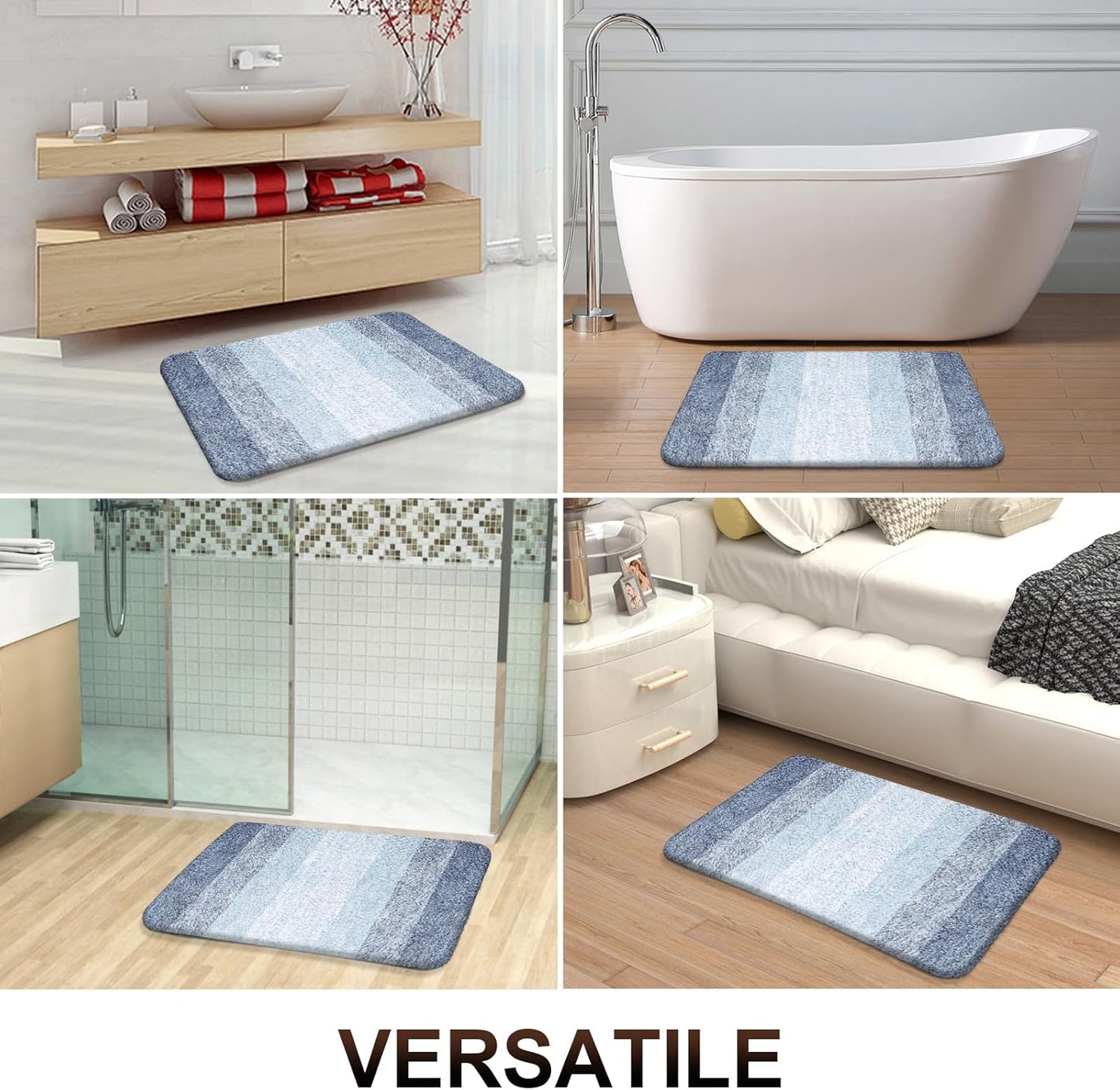 OLANLY Bathroom Runner Rugs 45x27, Extra Soft Absorbent Microfiber Bath Rugs, Rubber Backing, Quick Dry, Machine Washable Bath Mats for Bathroom Floor, Tub and Shower, Home Decor Accessories, Blue