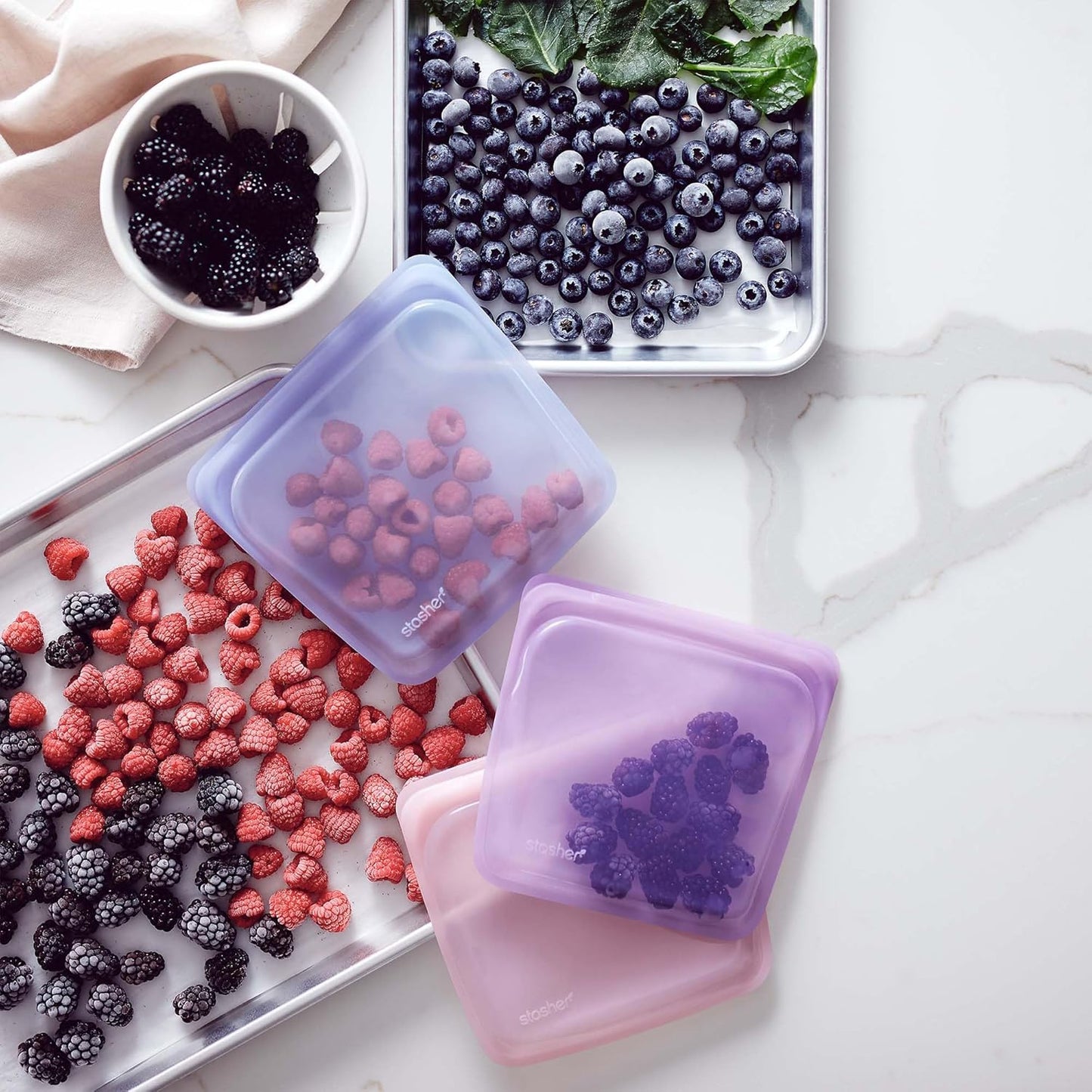 Stasher Premium Silicone Reusable Food Storage Sandwich Bag, Purple Wave, Microwave, Sous Vide, Dishwasher, Oven and Freezer Safe, BPA Free, Leak-free, Eco-friendly, 28 Oz