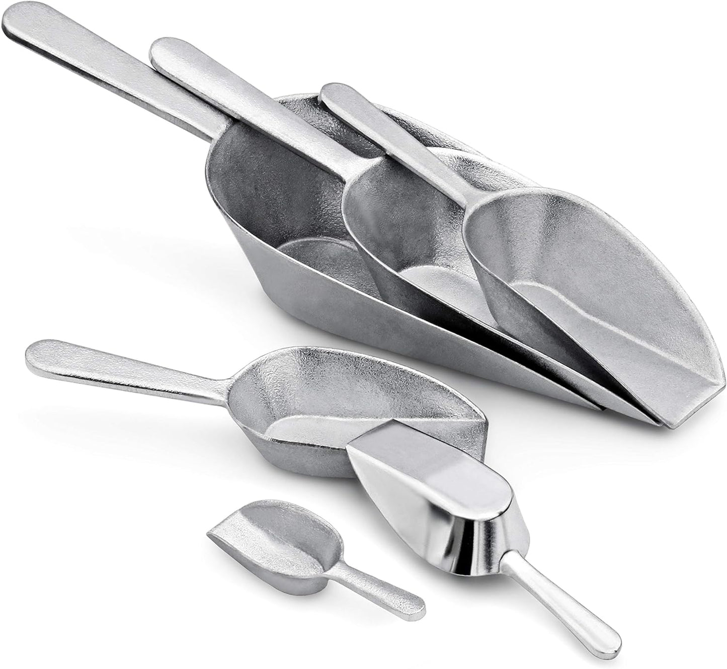 New Star Foodservice 34721 One-Piece Cast Aluminum Flat Bottom Bar Ice Flour Utility Scoop, 24-Ounce, Silver
