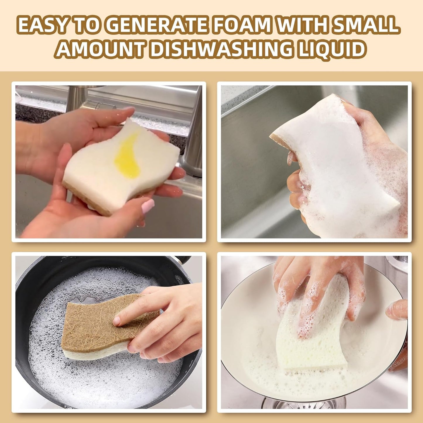 12 Pack Non Scratch S-Shaped Natural Kitchen Sponges - Biodegradable & Compostable Cellulose with Coconut Fiber - Eco Friendly Dish Sponges for Pots, Pans & Household Cleaning