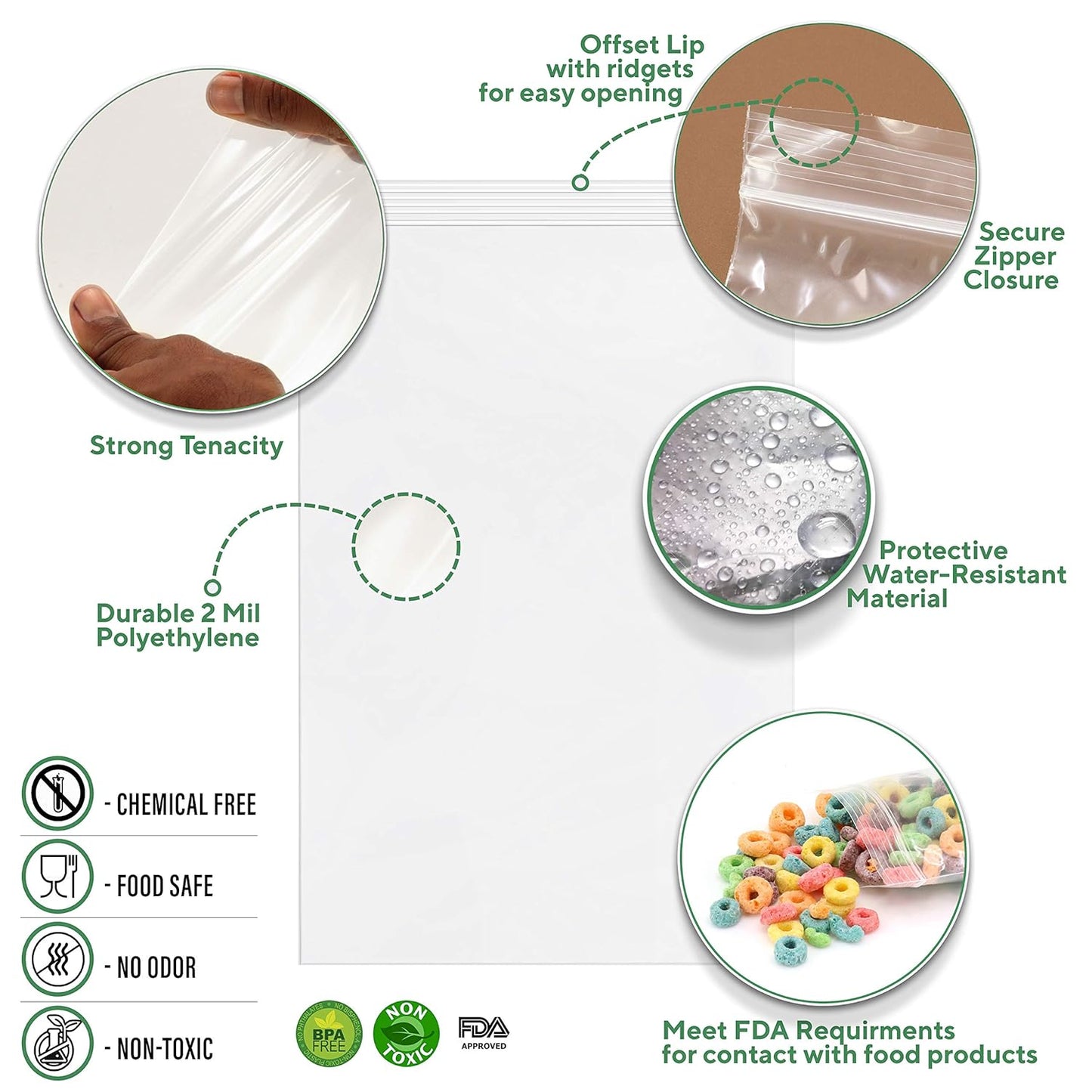GPI Pack of 500, 12" x 18" Clear Plastic RECLOSABLE Zip Bags - Bulk 2 mil Thick Strong & Durable Poly Baggies with Resealable Zip Top Lock for Travel, Storage, Packaging & Shipping