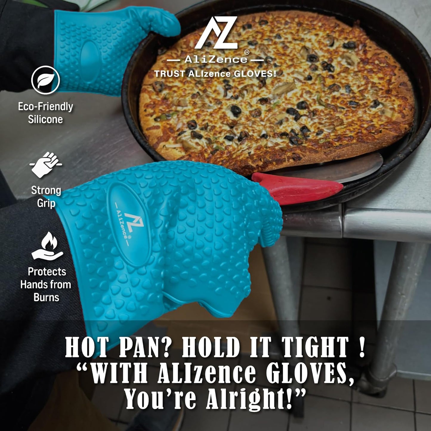 Silicone Smoker Oven Gloves & BBQ Set – Extreme Heat Resistant, Waterproof Oven Mitts, Mini Gloves, Hot Pads & Pot Holders for Cooking, Grilling, Baking, Extra Soft, Superior Value 6 pc Set. (Blue)