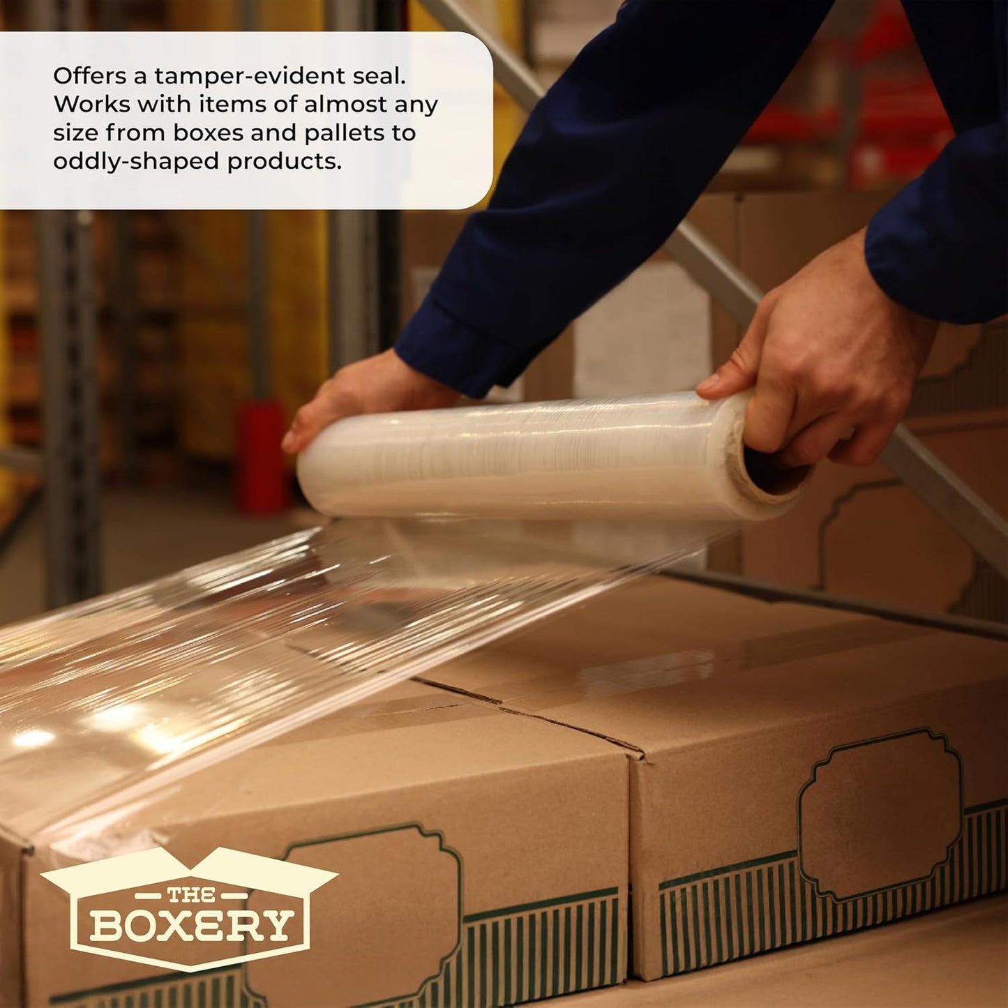 The Boxery- 18''X1500' Per Roll Stretch Wrap-4 Rolls/6000 Feet Total (50 Gauge) – Warehouse Grade, Stretch Wrap Film Clear Cling Plastic for Shipping, Moving and Packaging