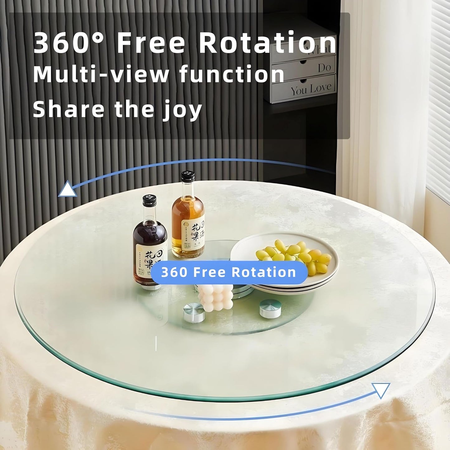 30" Tempered Glass Lazy Susan Turntable, 360° Silent-Spin Round Clear Tabletop Rotating Tray, Centerpiece for Dining Tables, Smooth Rotation, for Banquets, Weddings & Family Gatherings