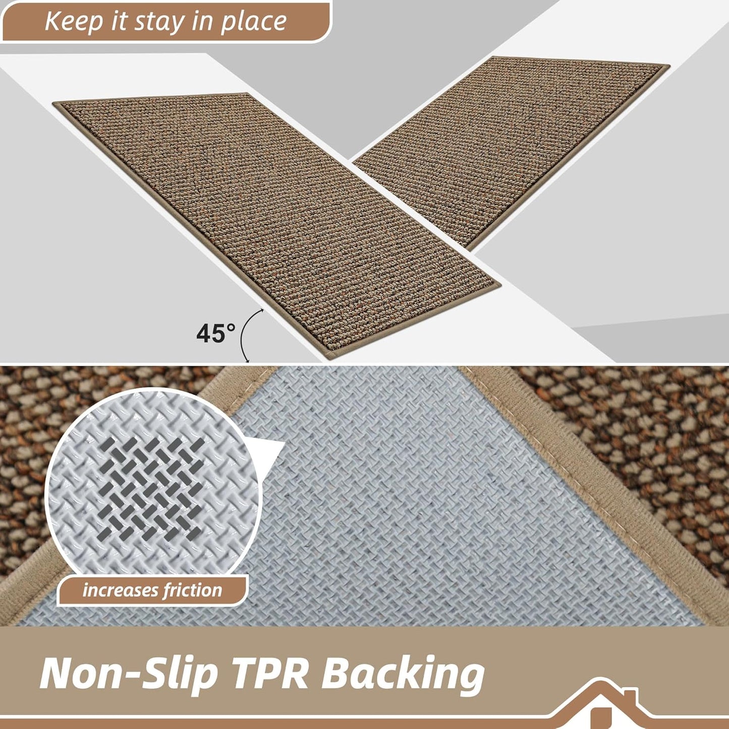 BEQHAUSE Kitchen Rugs and Mats 2PCS, Non-Slip Kitchen Mats for Floor, Absorbent and Stain Resistant Kitchen Runner, Machine Washable Rugs for Kitchen, Laundry & Sink, 24"x36"+24"x60", Taupe