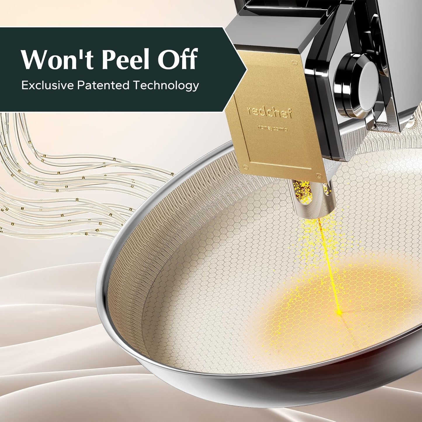 Redchef Ceramic Nonstick Frying Pan 9.5-Inch with Honeycomb Coating, Stay-Cool Handle, Dishwasher & Oven Safe, Induction Ready, PTFE PFAS-Free, All Cooktops