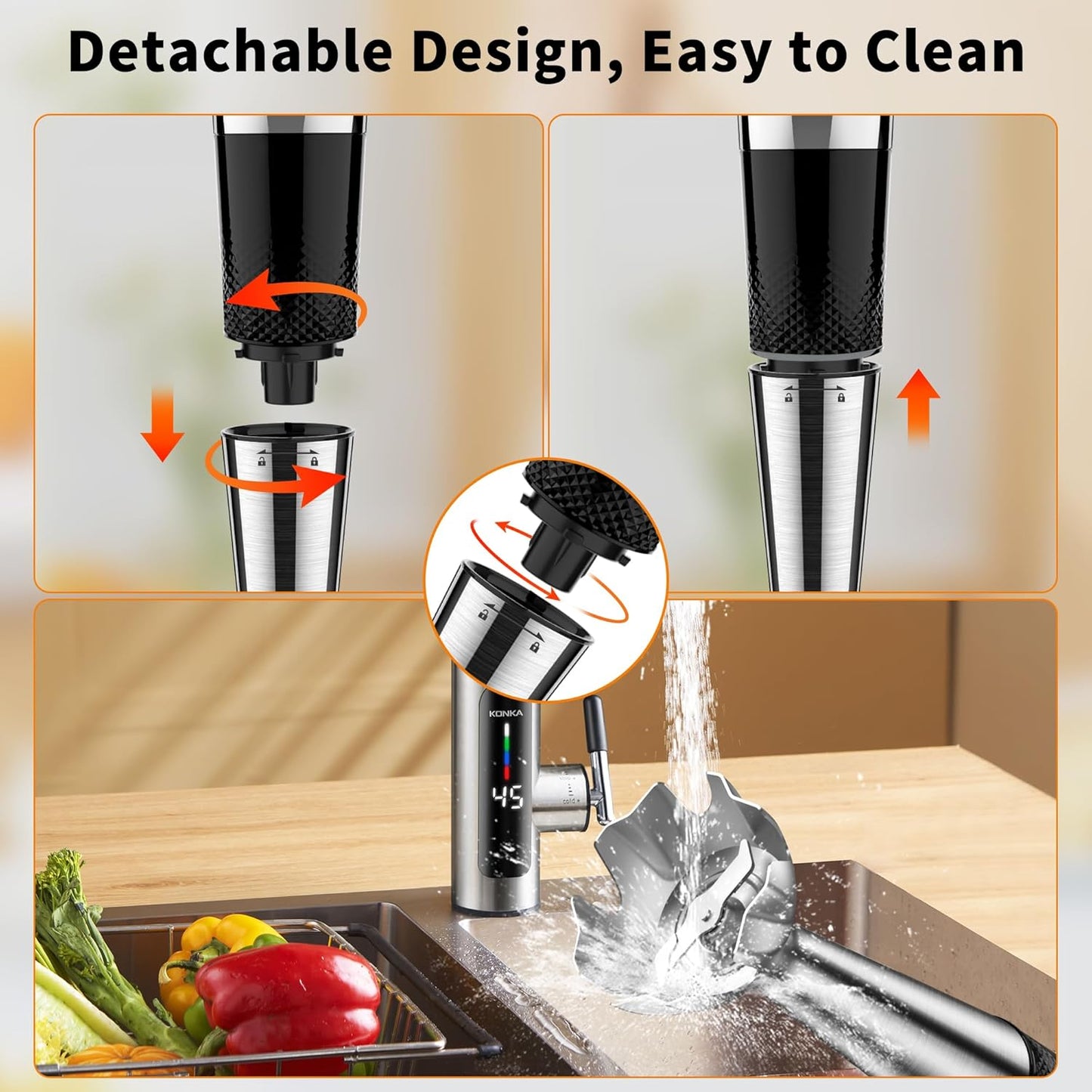 Immersion Blender Handheld, 3-Angle Adjustable with 21-Speed Electric Hand Emulsion Stick Blender with Stainless Steel Blade for Milkshakes, Puree, Soup, Baby Food, Smoothies