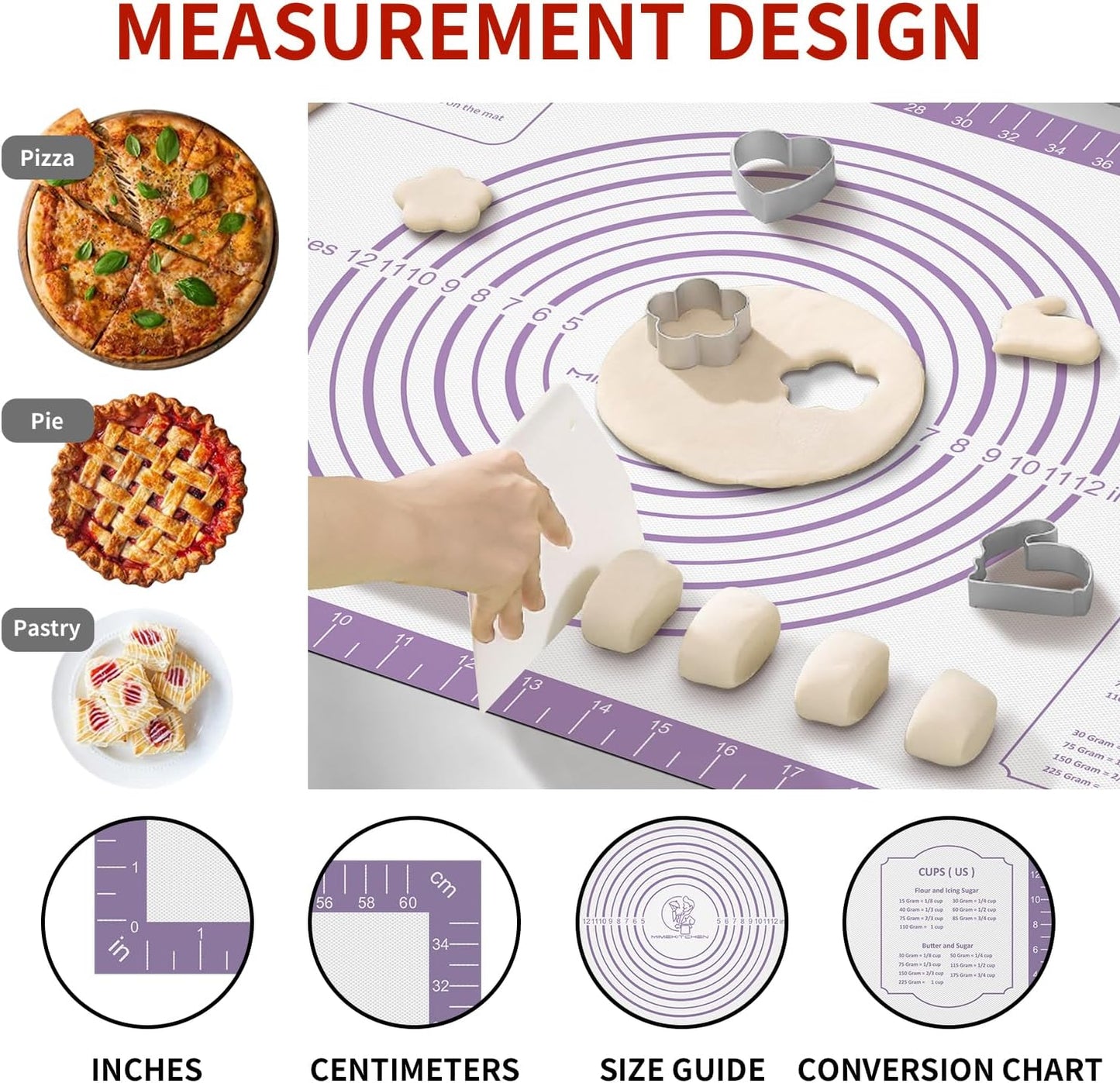 Silicone Baking Mat, Non Stick Pastry Mat Sheet for Dough Rolling, Pie Crust Macarons Baking Sheet, Easy to Clean& Dishwasher Safe, Food Grade Silicone Macaron Cookie Mat