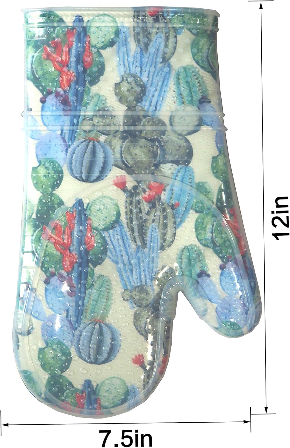 Oven Mitts Set of 2 with Transparent Clear Silicone Shell and Nice Fruit Flower Cotton Lining, Heat Resistant to 500 F Kitchen Oven Gloves Pot Holder for Cooking (Fruit Flower, Oven Mitts)