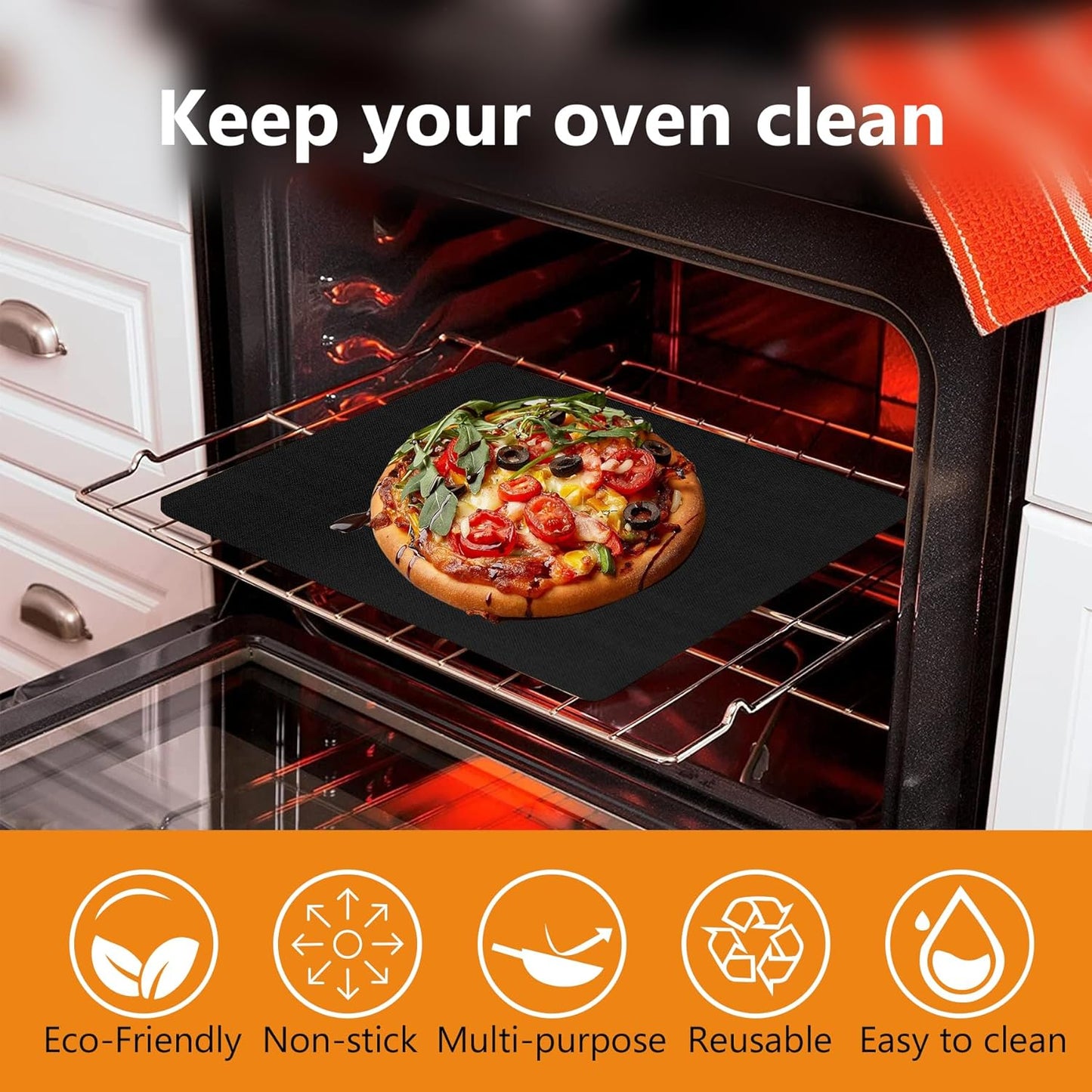 UBeesize 4 Pack Thickened Oven Liners for Bottom of Oven BPA & PFOA Free, Reusable 16x24 Inch Heavy Duty Non Stick Teflon Oven Mats, Fit Electric Gas Toaster Convection Microwave Ovens Grills