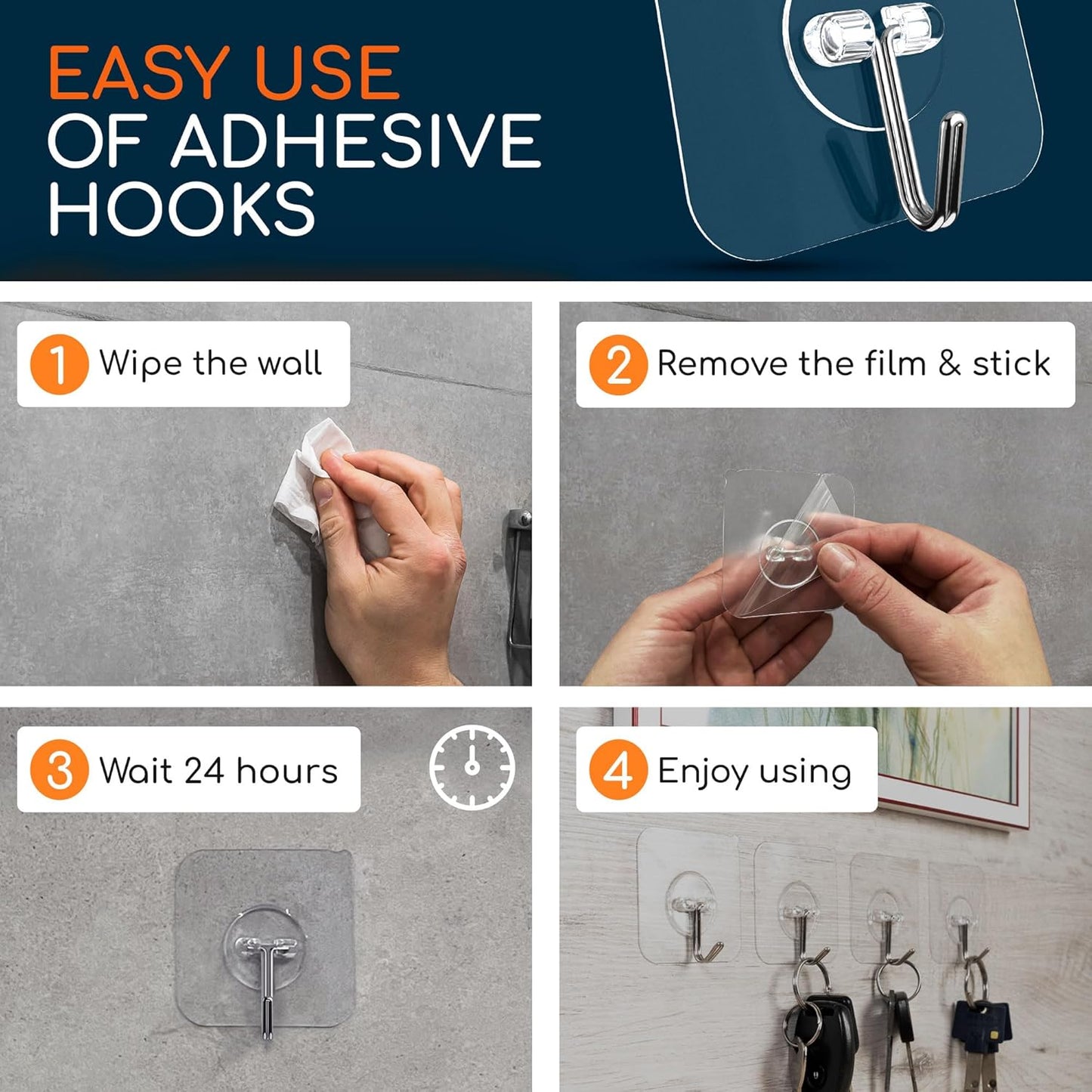 GLUIT Adhesive Wall Hooks for Hanging Heavy Duty 22 lbs Hooks for Walls No Damage 20 Pack