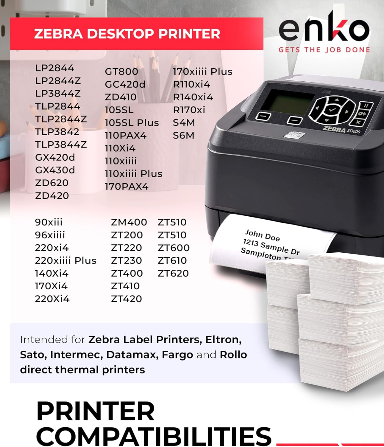 enKo 4 x 6 Thermal Fan Fold Labels Compatible for Rollo Printer Labels - 1 Stack of 500 4x6 Label Zebra Printer - Mailing Postal Label Paper, Perforated, Permanent Adhesive