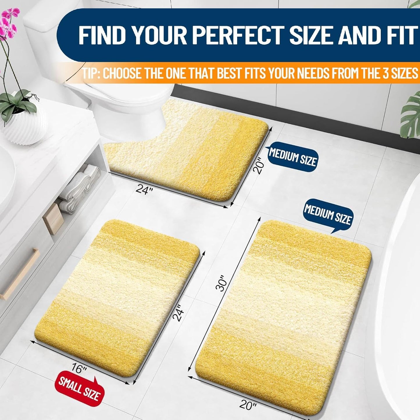 OLANLY Bathroom Rugs Mat 30x20, Extra Soft Absorbent Microfiber Bath Rugs, Rubber Backing, Quick Dry, Machine Washable Bath Mats for Bathroom Floor, Tub and Shower, Home Decor Accessories, Yellow