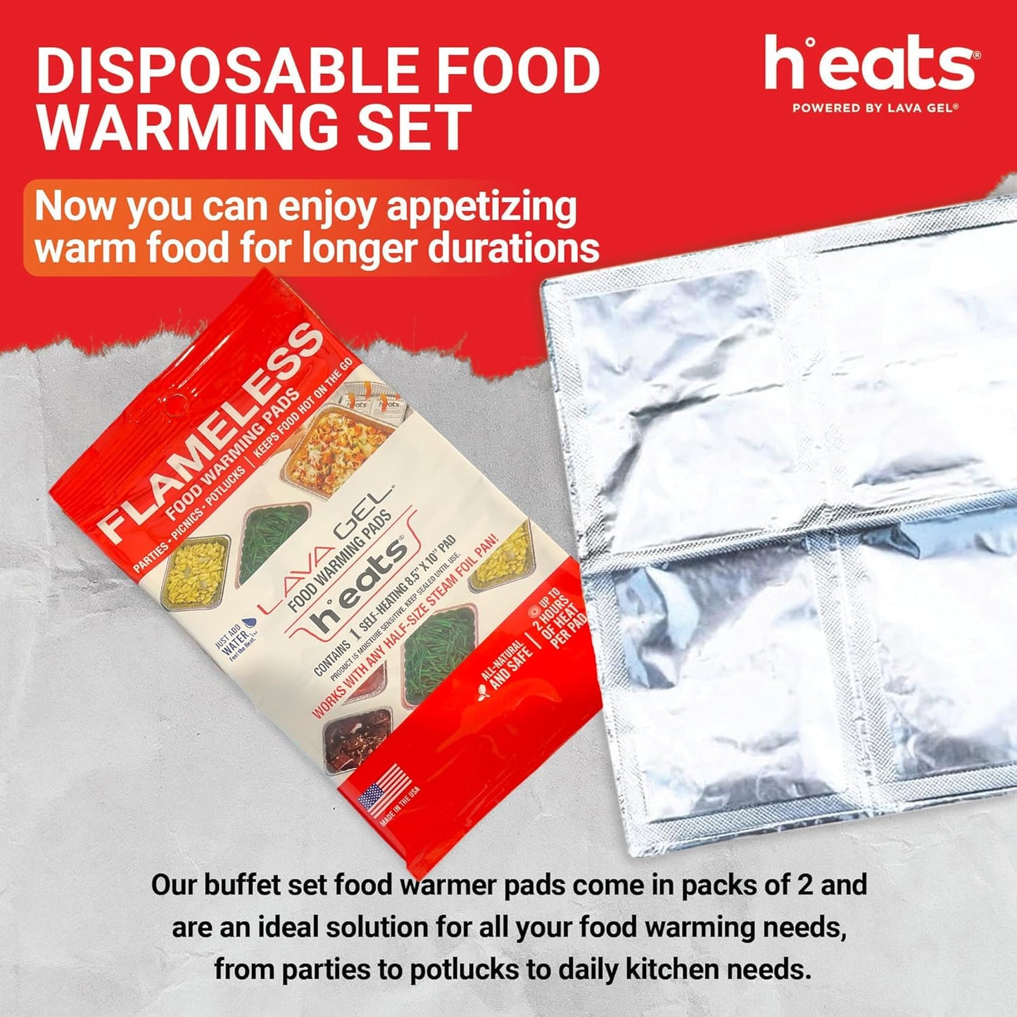 Flameless Food Warming Pads (Pack of 2) - Food Warmers for Parties Buffet Disposable - Party Buffet Servers and Warmers for Half Size Pans - Heating Pads for Chafing Dish- Must-Have Catering Supplies