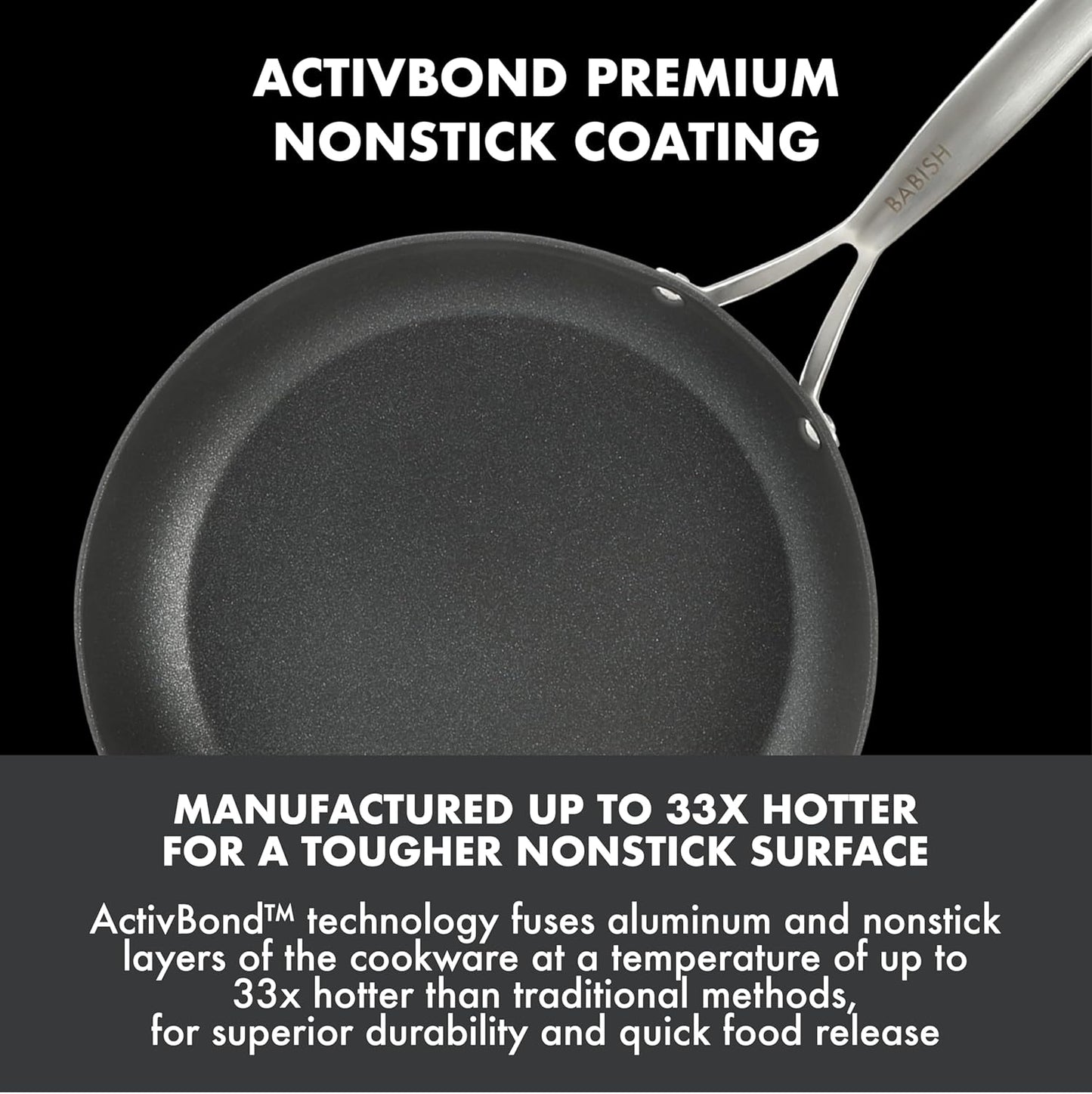 Babish 2 Piece 8 and 10 Inch Fry Pan Hard Anodized Laser Titanium Forever Non Stick Technology Durable Frying Pans Set - Black
