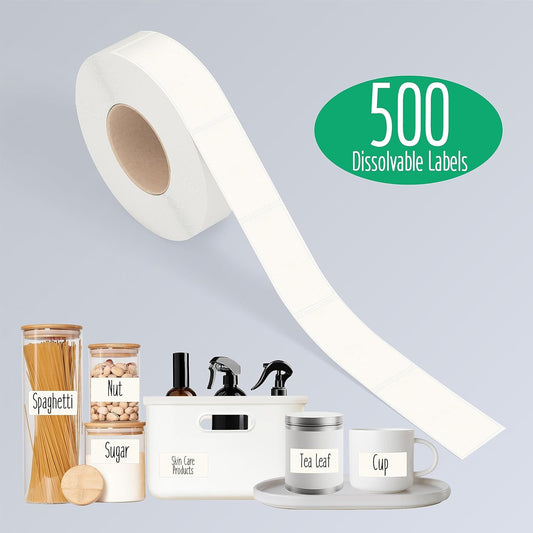 500 Dissolvable Canning Labels, Removable Freezer Pantry Stickers with Perforation Line No Residue Left for Food Containers Jars Kitchen Restaurant Storage Organization (1” x 2”)